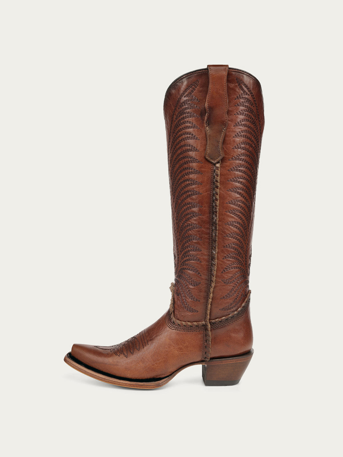 Chic Wings Embroidery Snip-Toe Full-Zip Knee High Cowgirl Boots - Honey
