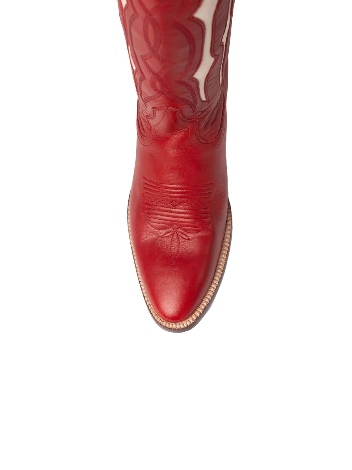 Red Contrast Bone Inlay Stitch Almond-Toe Wide Knee High Western Cowgirl Boots