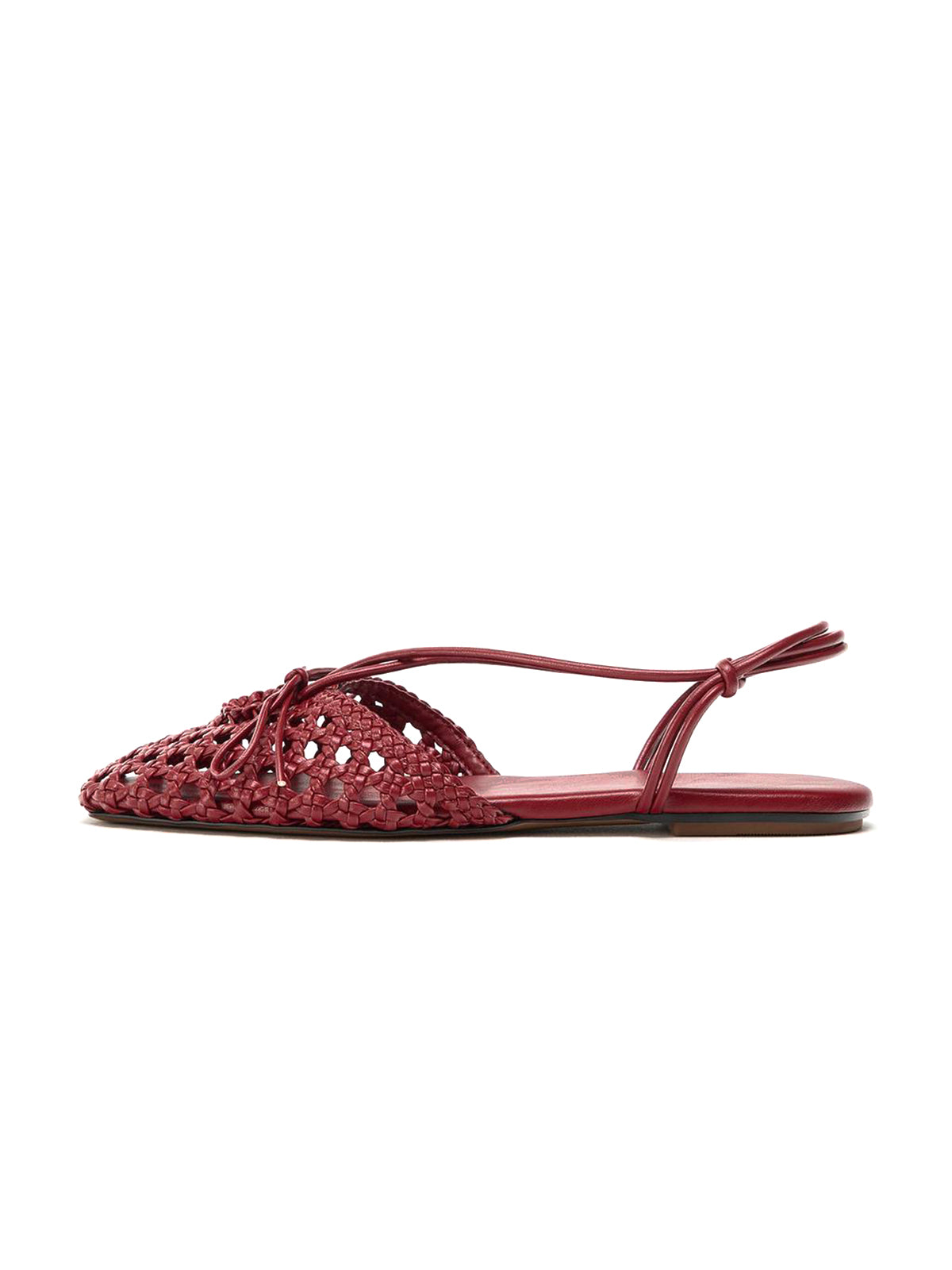 Red Woven Vegan Leather Square-Toe Front Bow And Back Strap Flats