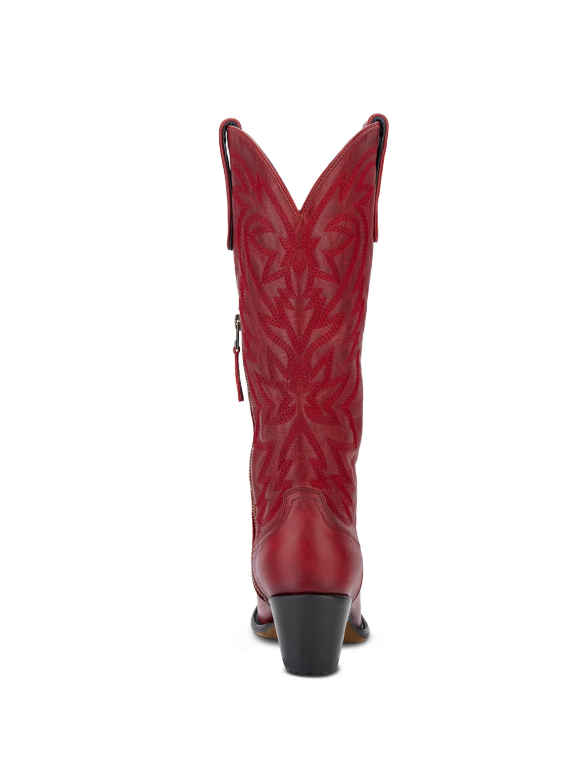 Western Snip-Toe Embroidery Classic Knee High Half-Zip Cowgirl Boots - Ruby Red