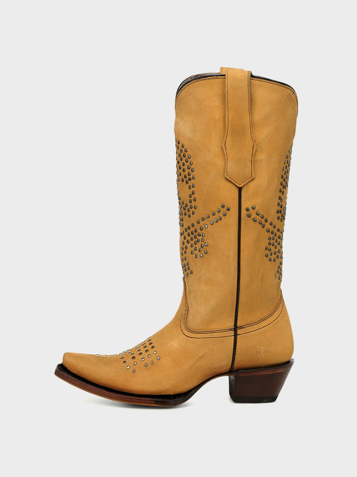 Yellow Snip-Toe Skull Design With Studs Mid Calf Cowgirl Boots