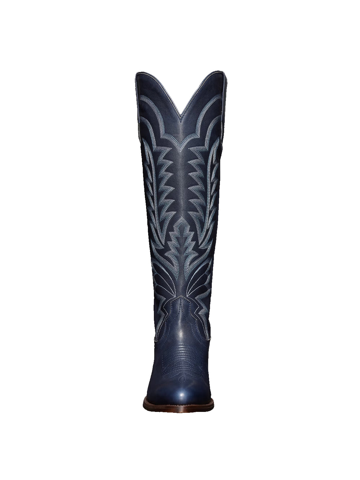 Western Embroidery Almond-Toe Tall Knee High Cowgirl Boots - Navy Blue