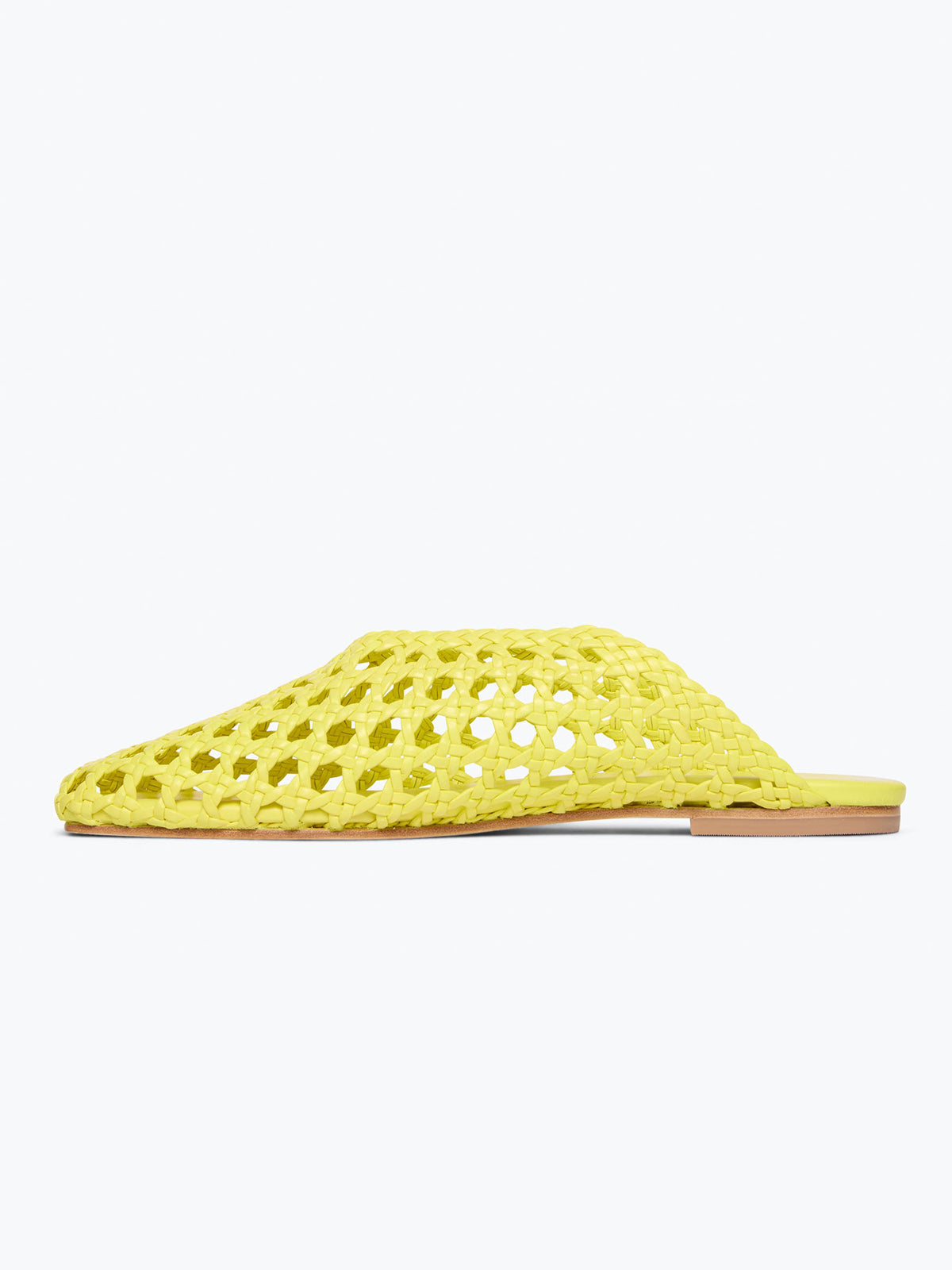 Woven Vegan Leather Square-Toe Ankle Lace-Up Backless Flats - Yellow