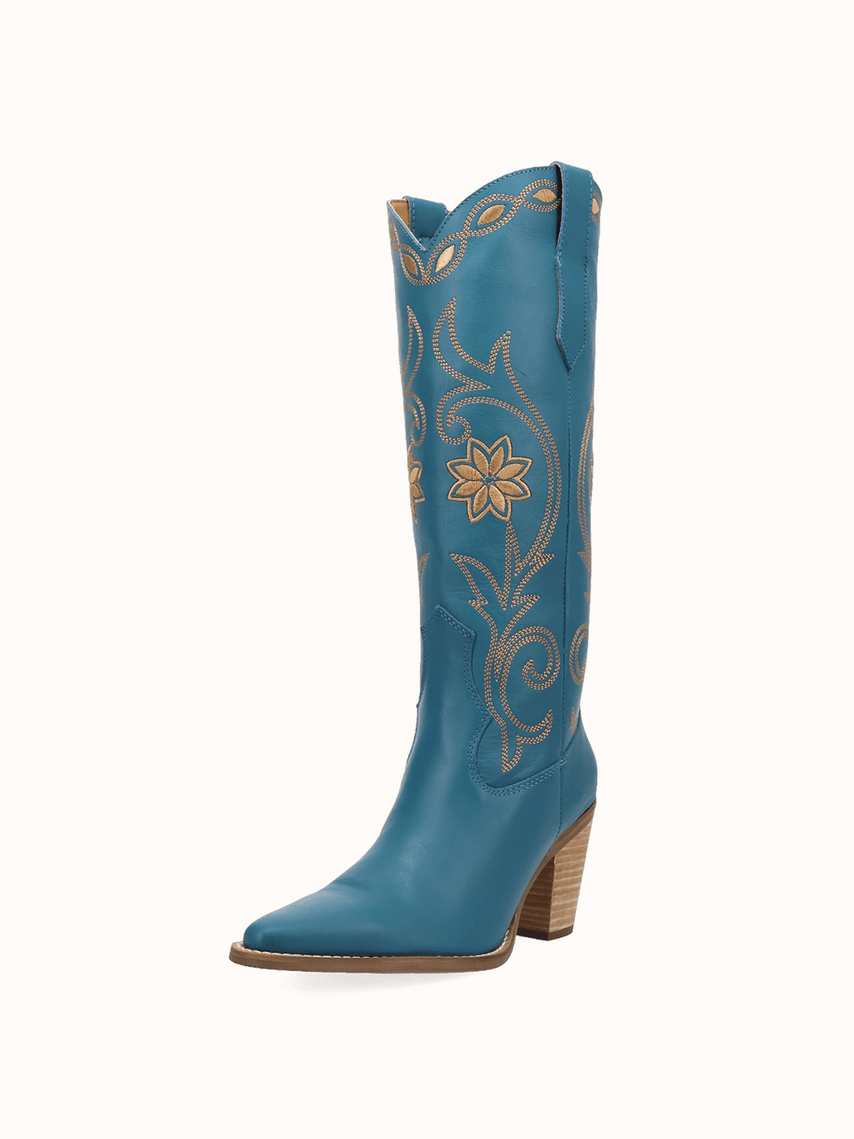 Snip-Toe Flowers And Chic Embroidery Wide Calf Knee High Cowgirl Boots - Blue