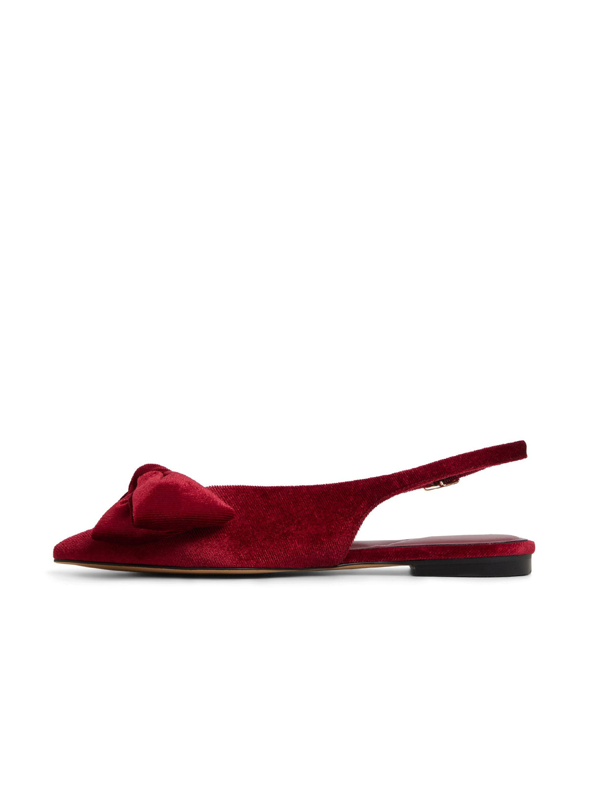 Red Velvet Pointed-Toe Front Big Bow Slingback Flats