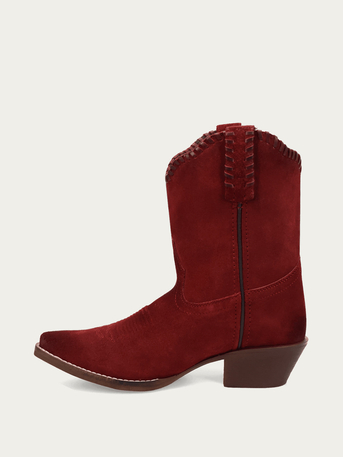 Red Faux Suede Snip-Toe Short Slip-On Ankle Cowgirl Boots