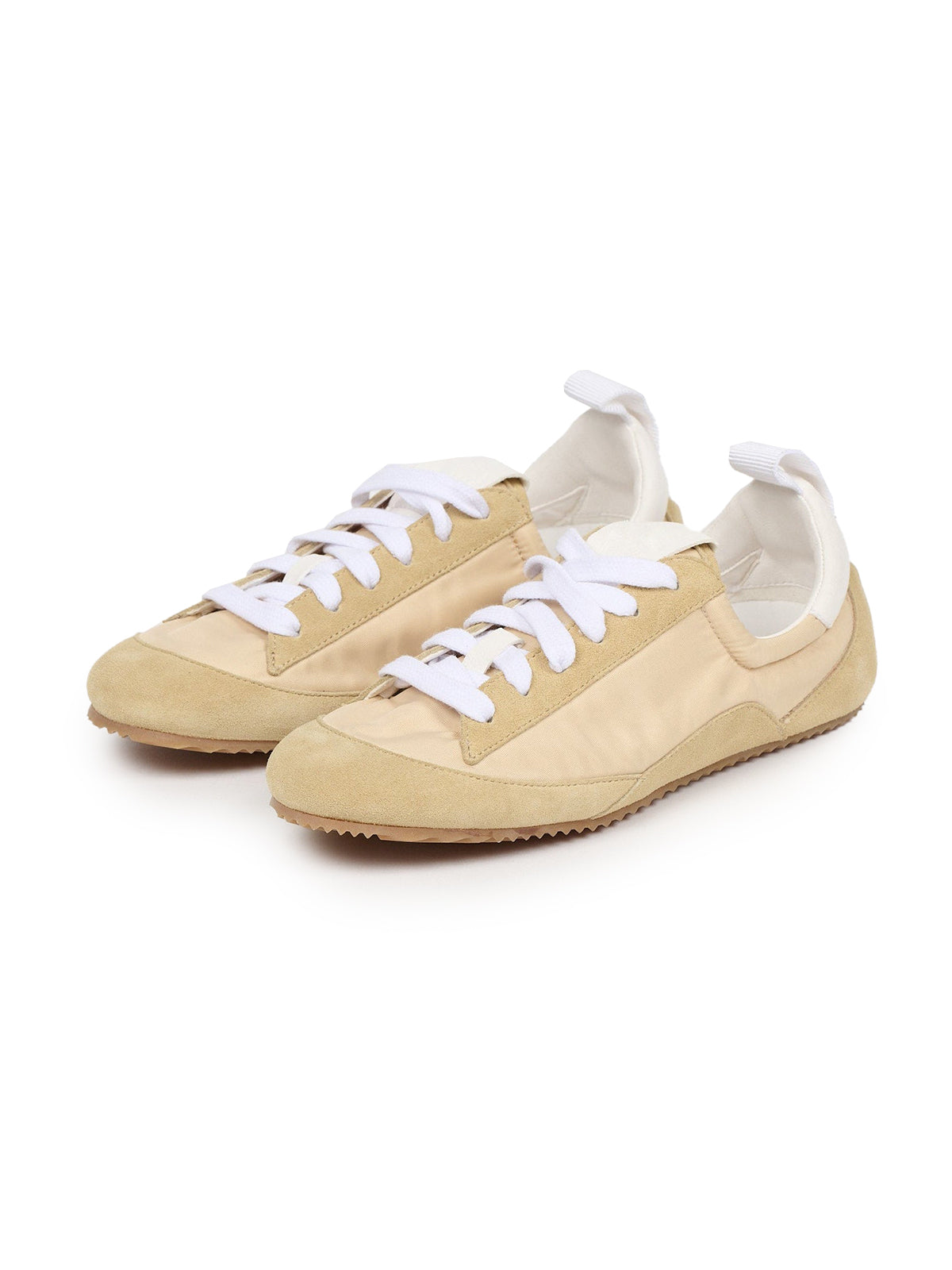 Cow Suede And Satin Round-Toe Lace-Up Chic Sneakers - Butter
