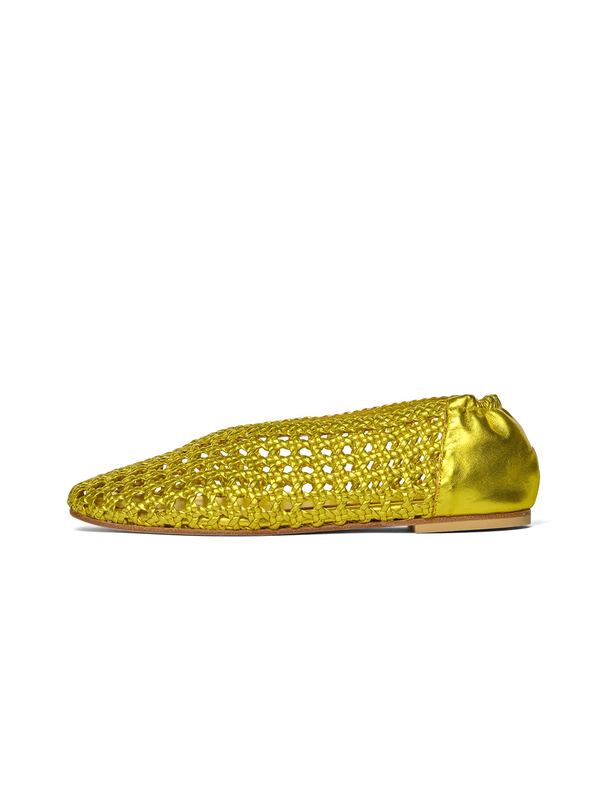 Metallic Gold Woven Vegan Leather Chic Round-Toe Slip-On Ballet Flats