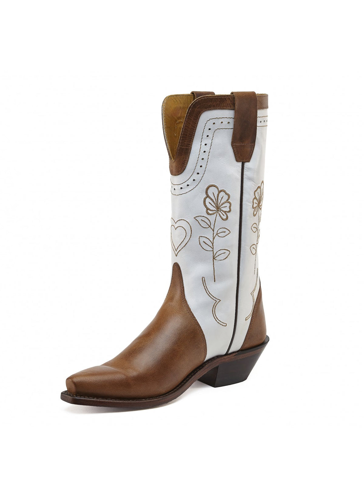 Brown Studs Snip-Toe Applique Cowgirl Wesern Mid Calf Boots