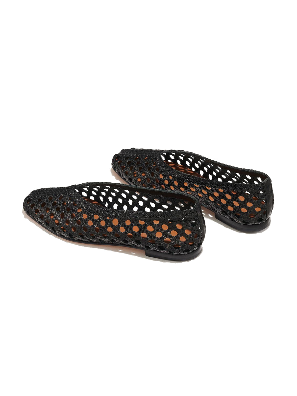 Black Woven Vegan Leather Square-Toe Chic Ballet Flats