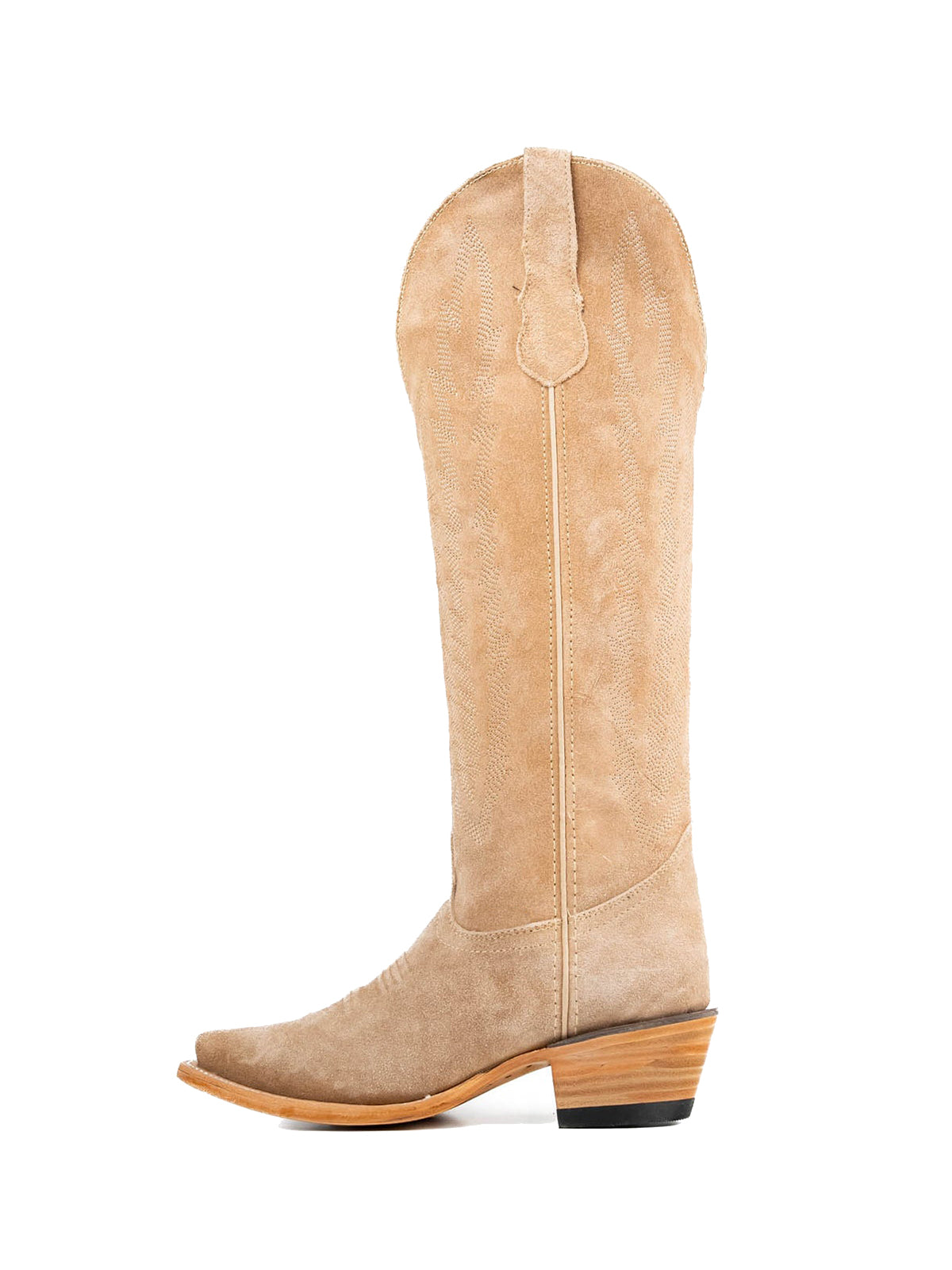 Sand Faux Suede Snip-Toe Embroidery Half-Zip Classic Knee High Cowgirl Boots