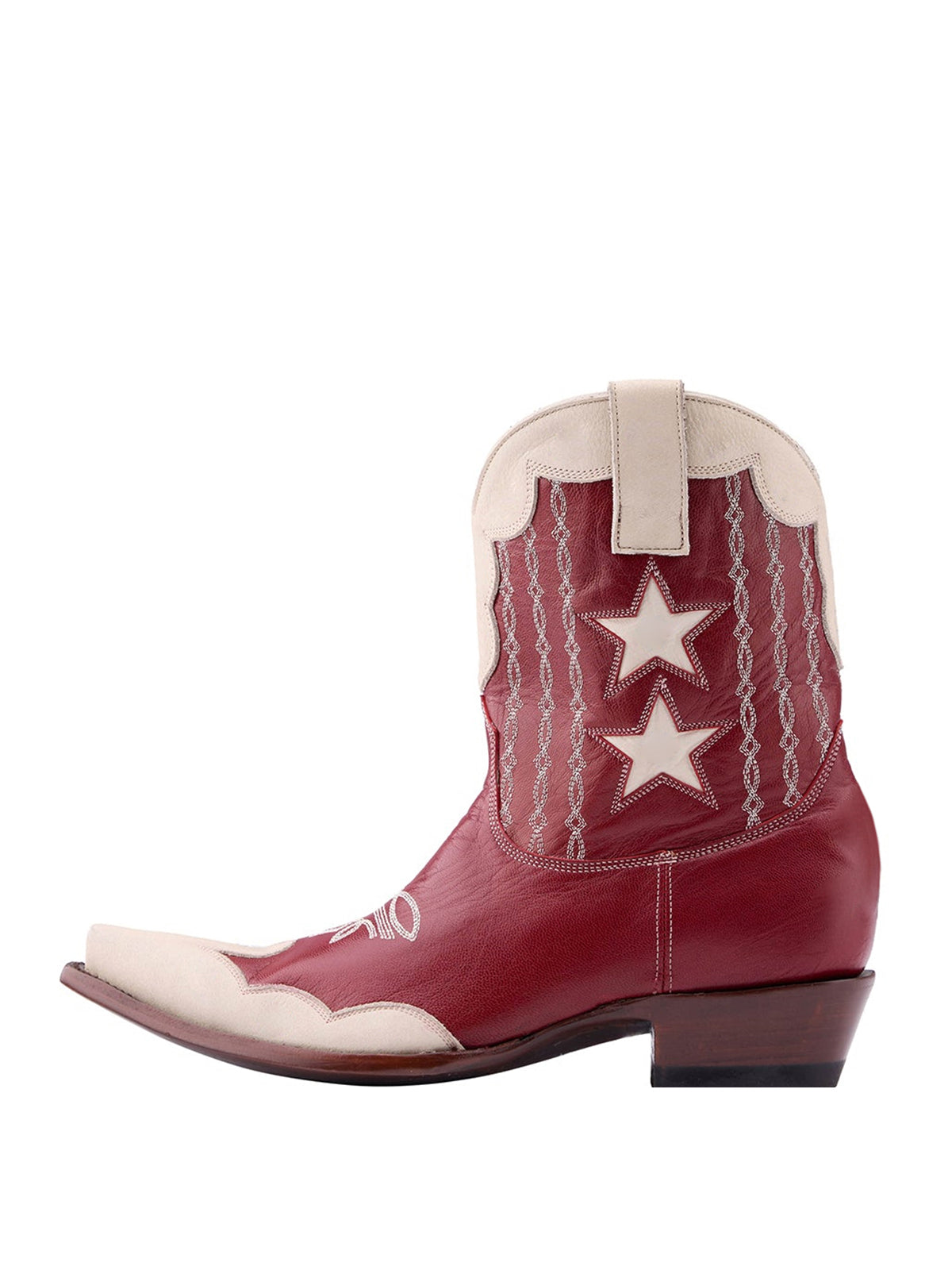 Snip-Toe Stars Inlay Chic Embroidery Ankle Cowgirl Boots - Red And Ivory