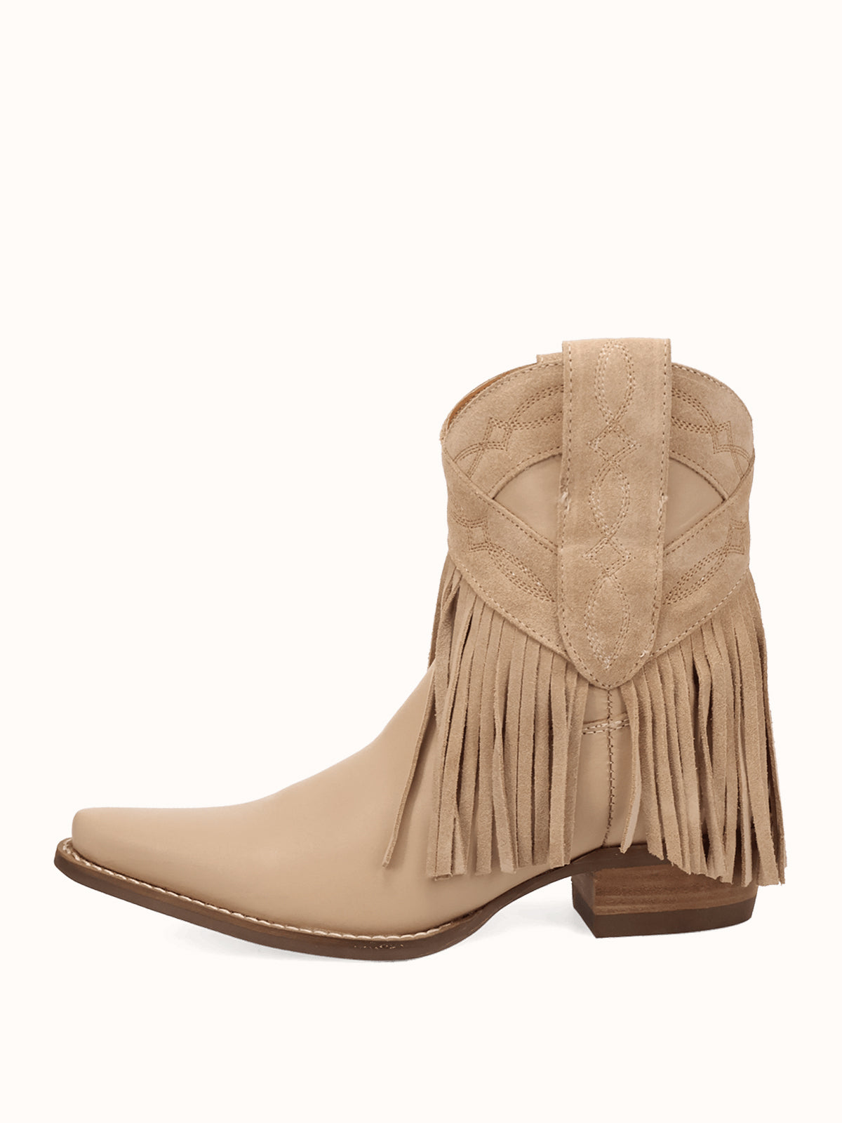 Sand Snip-Toe Faux Suede Fringe Chic Ankle Cowgirl Boots