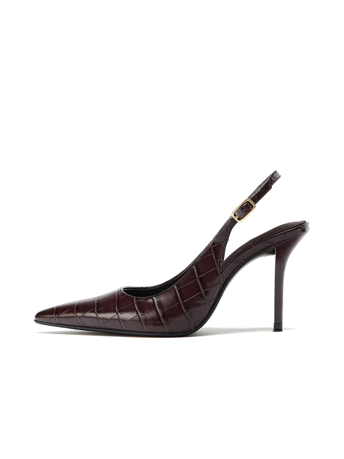 Burgundy Stone Print Pointed-Toe Slingback Classic High Heels