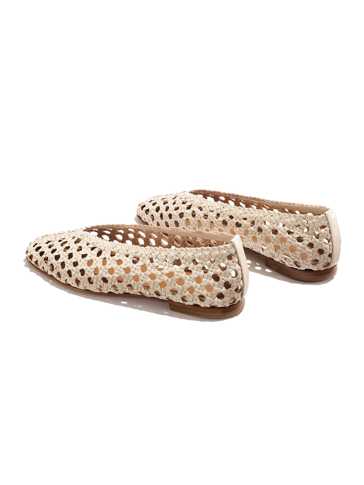 Beige Woven Vegan Leather Square-Toe Chic Ballet Flats