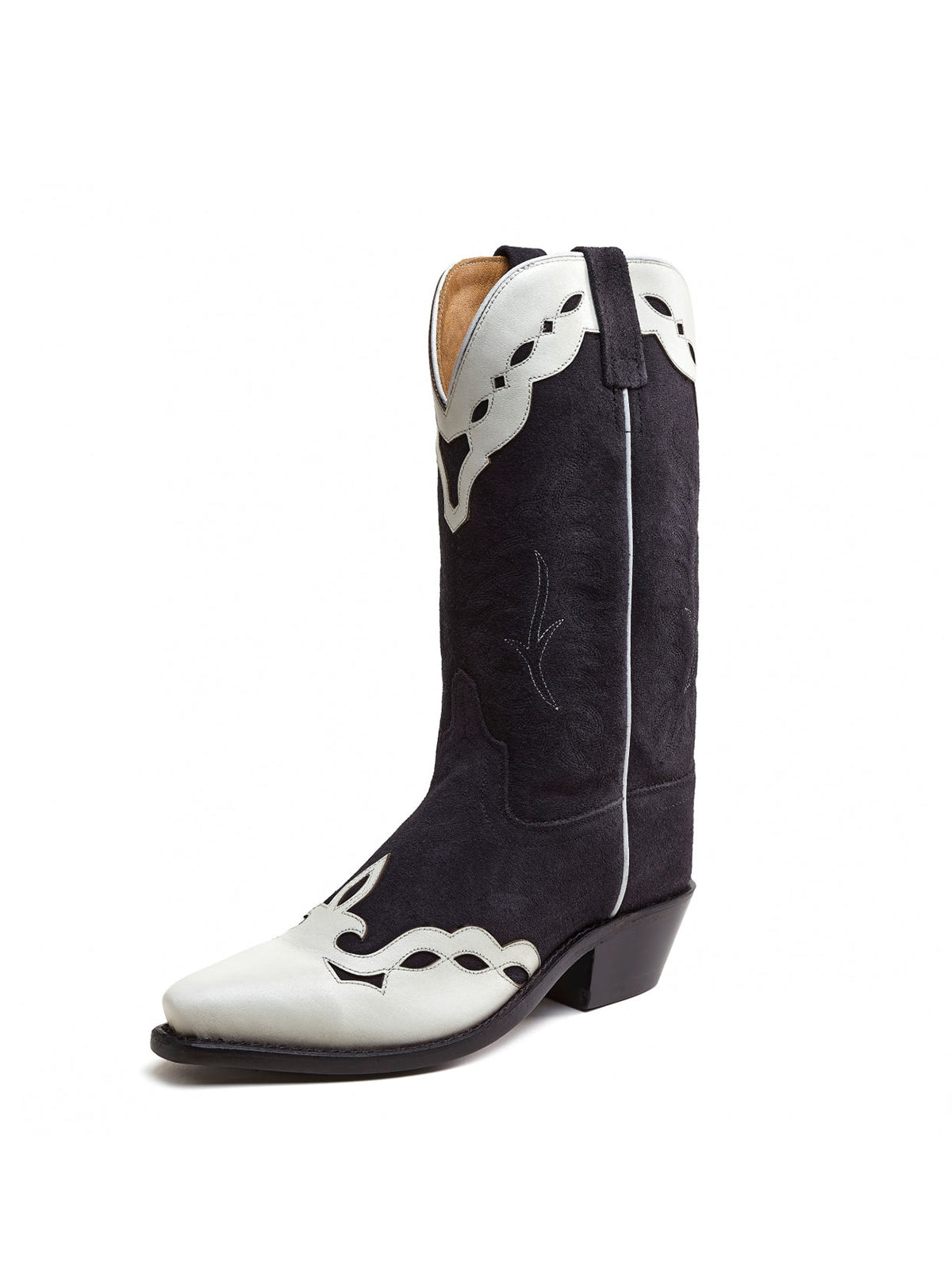 Black Faux Suede Snip-Toe Western Mid Calf Cowgirl Boots