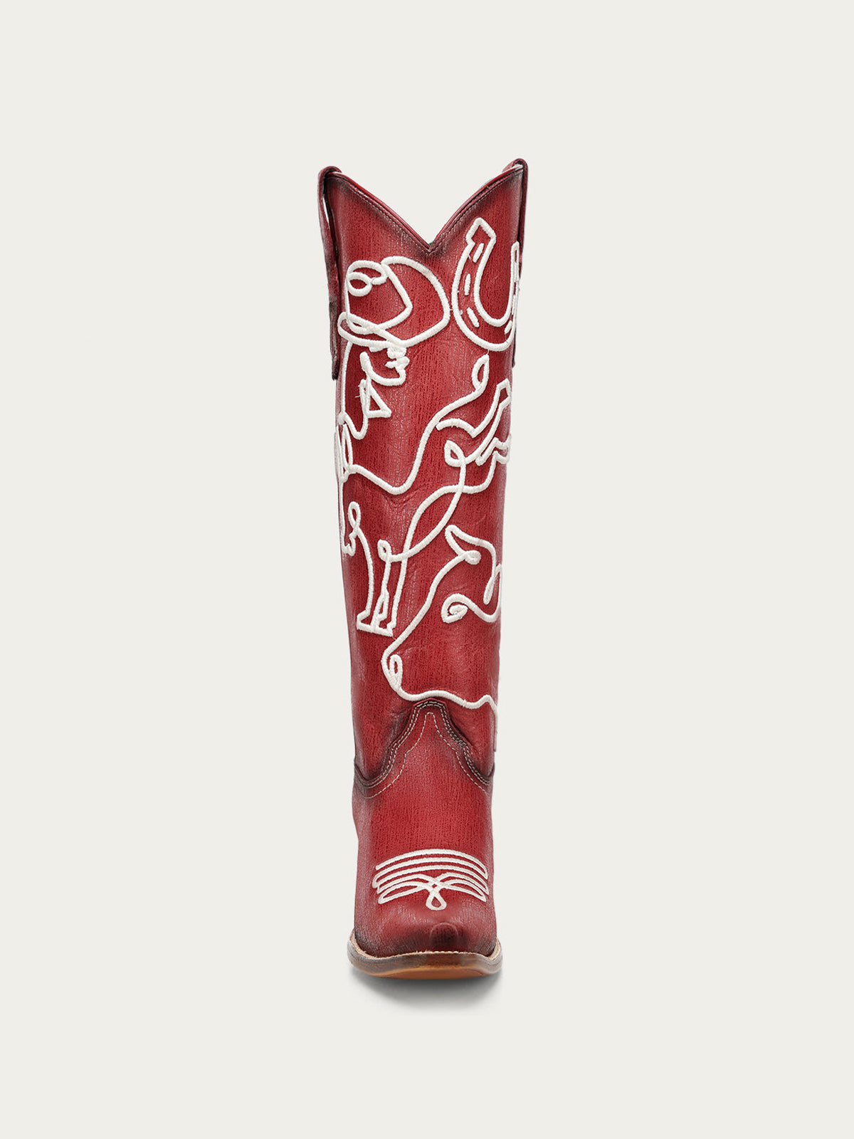 Dark Red Snip-Toe Western White Embroidery Mid Calf Cowgirl Boots