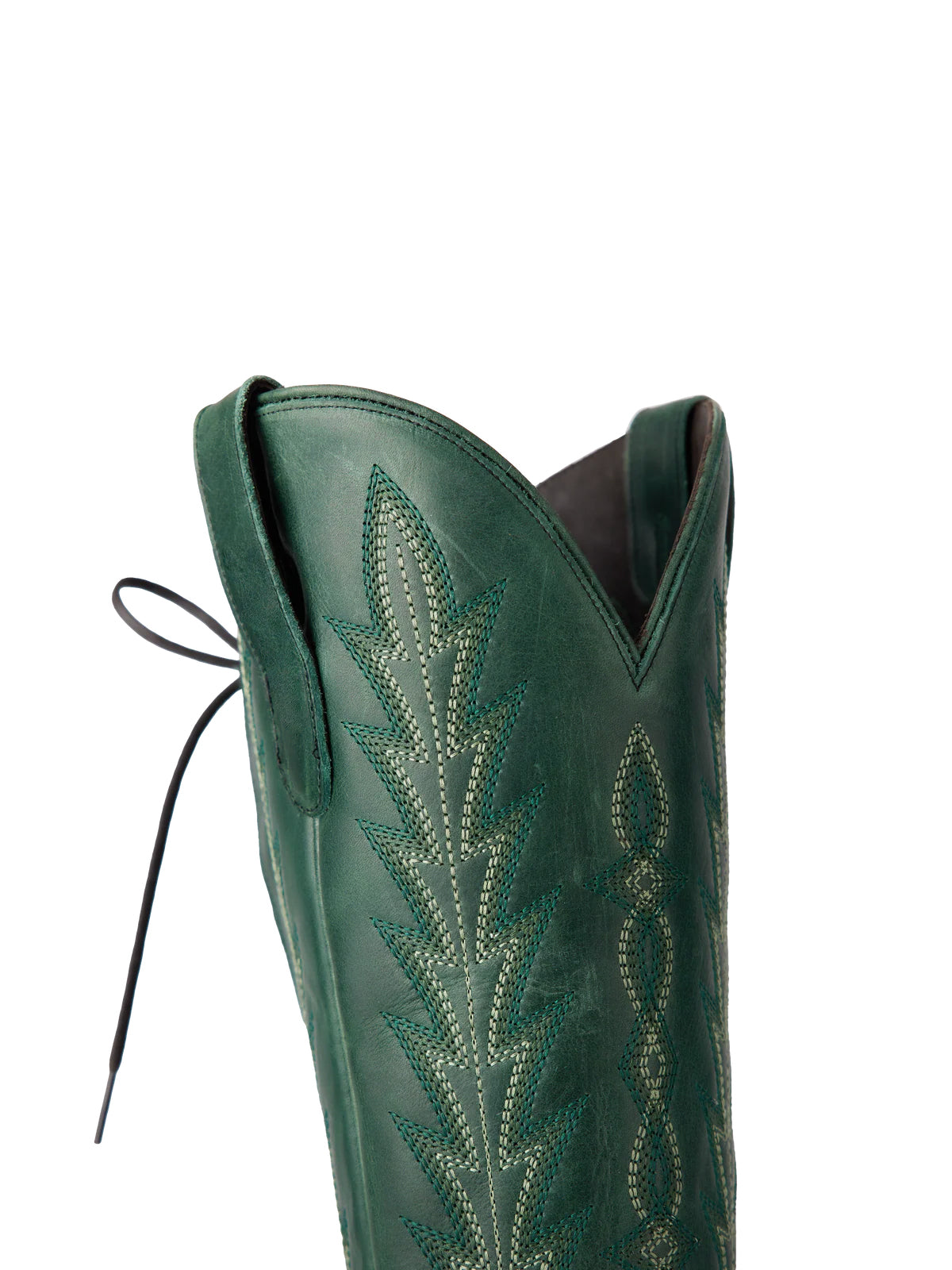 Snip-Toe Embroidery Half-Zip Back Lace-Up Knee High Cowgirl Boots - Green