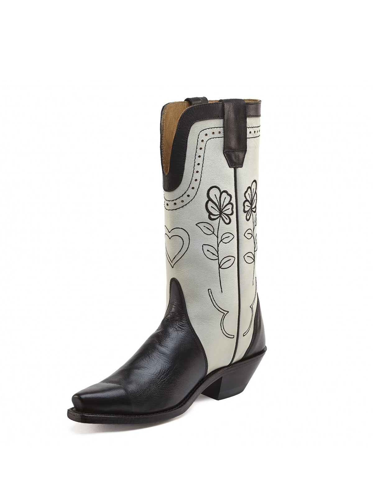 Chocolate Studs Snip-Toe Applique Cowgirl Wesern Mid Calf Boots