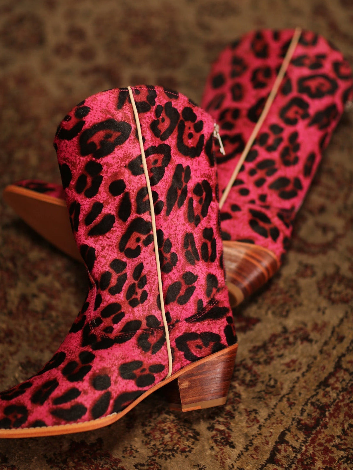 Leopard Print Round-Toe Back Full-Zip Simple Cowgirl Boots