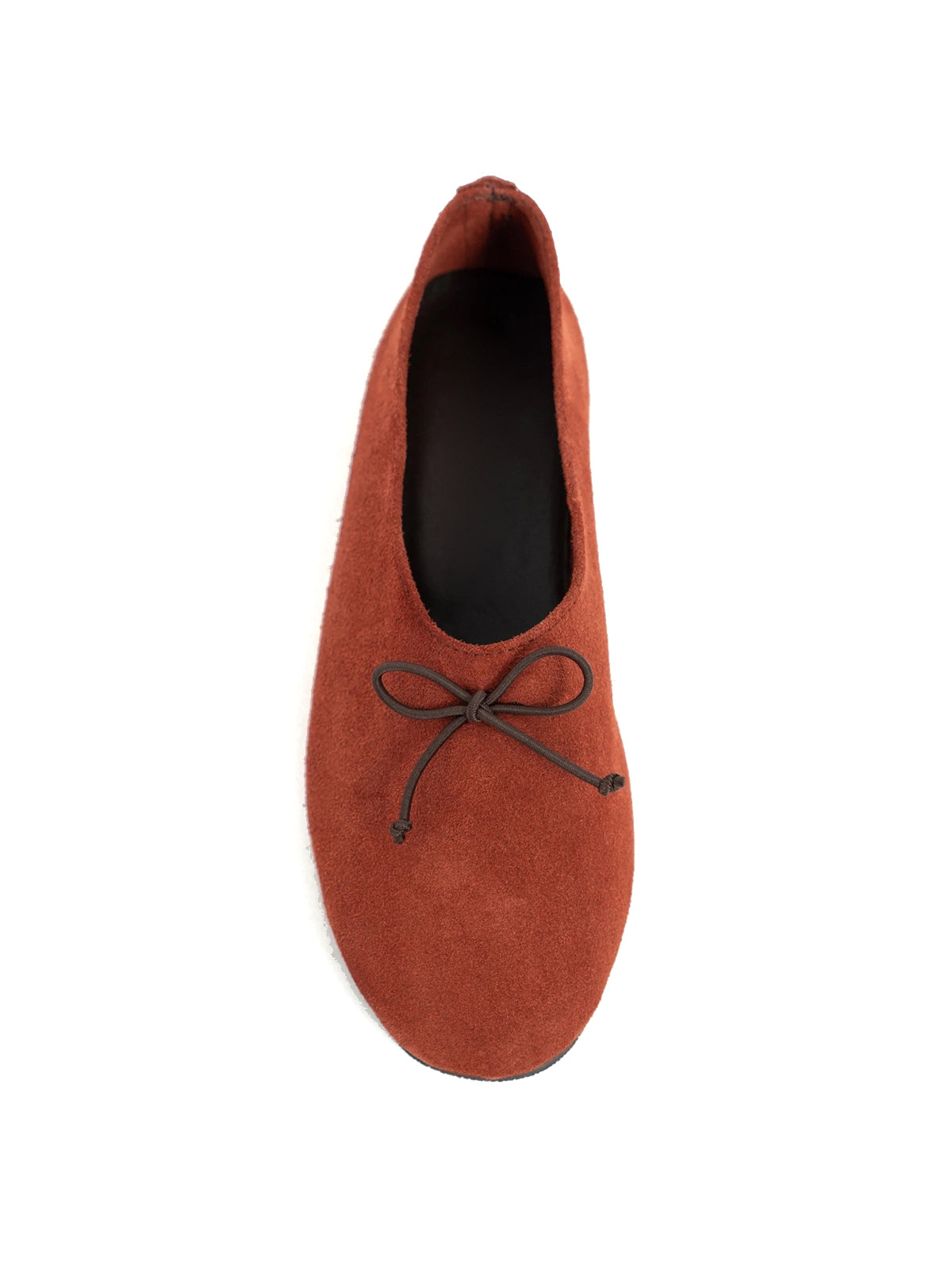 Brick Red Cow Suede Round-Toe Front Bow Slip-On Flats