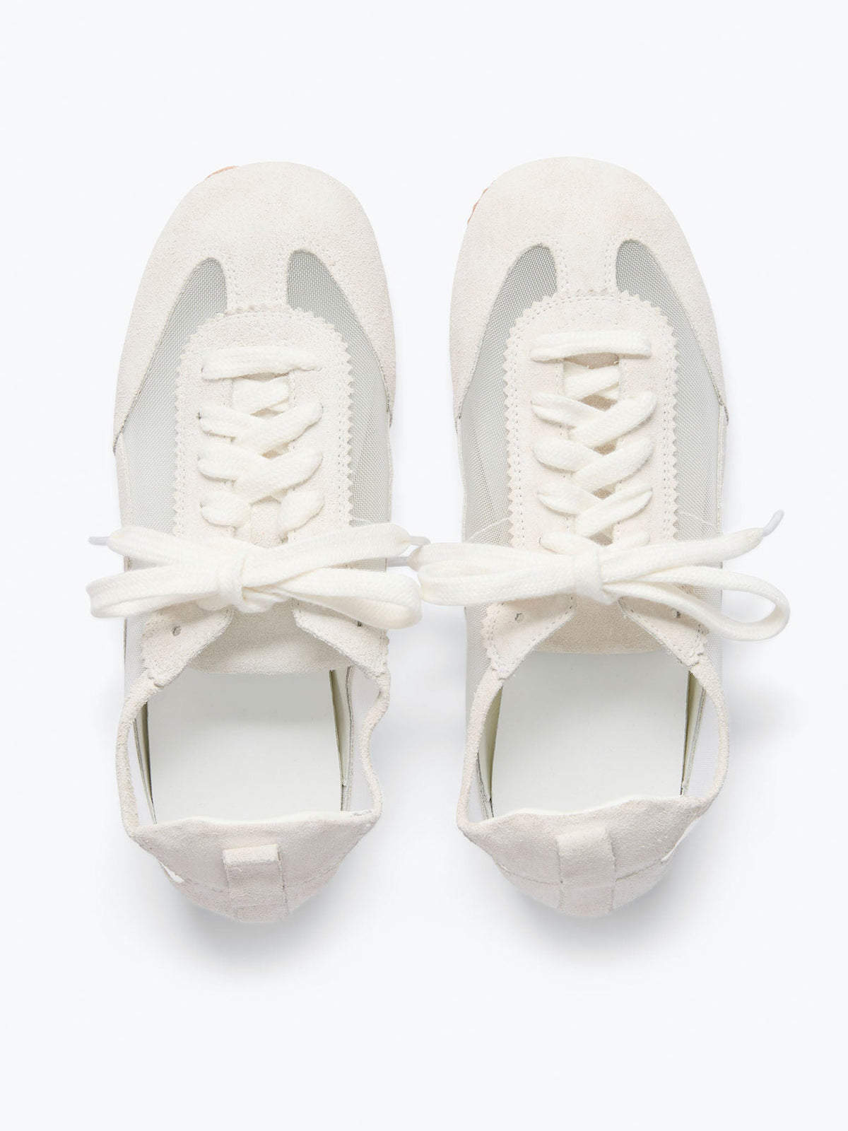 Ivory Cow Suede And Mesh Square-Toe Stylish Lace-Up Sneakers