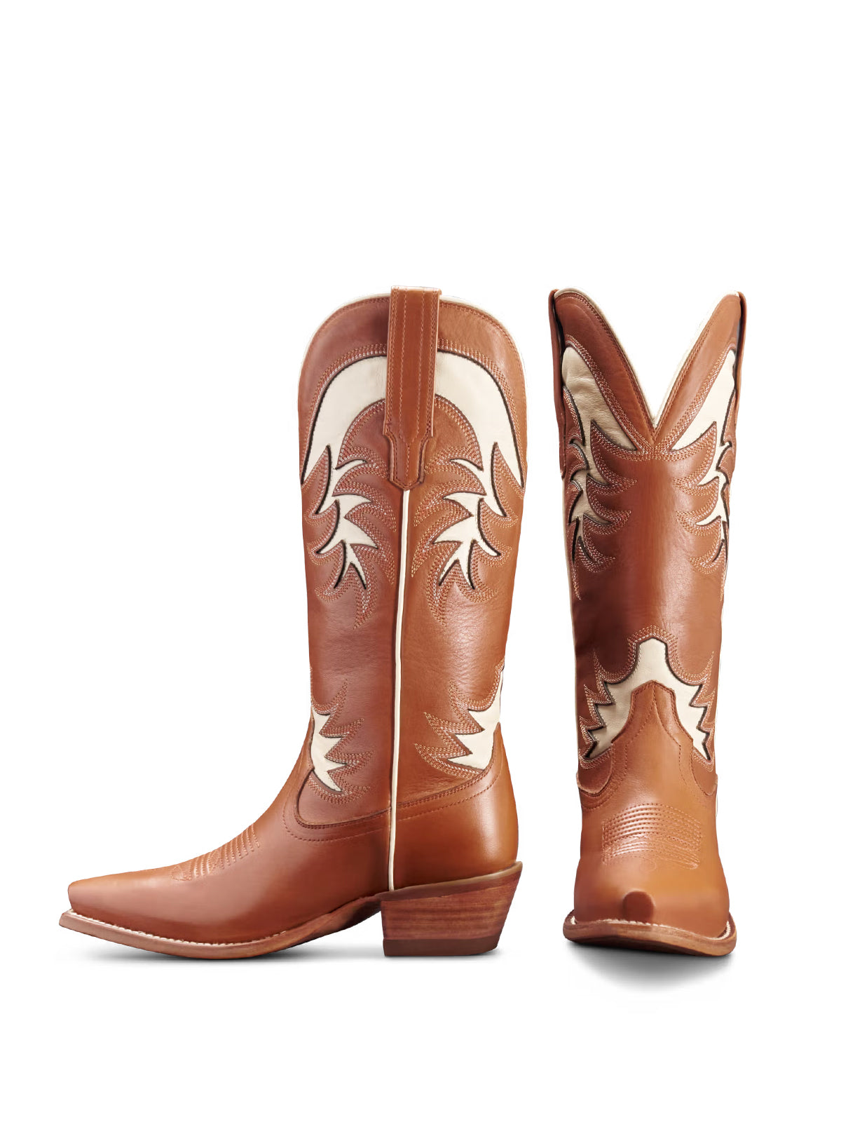 Brown Snip-Toe Bone Inlay Wide Calf Knee High Cowgirl Boots