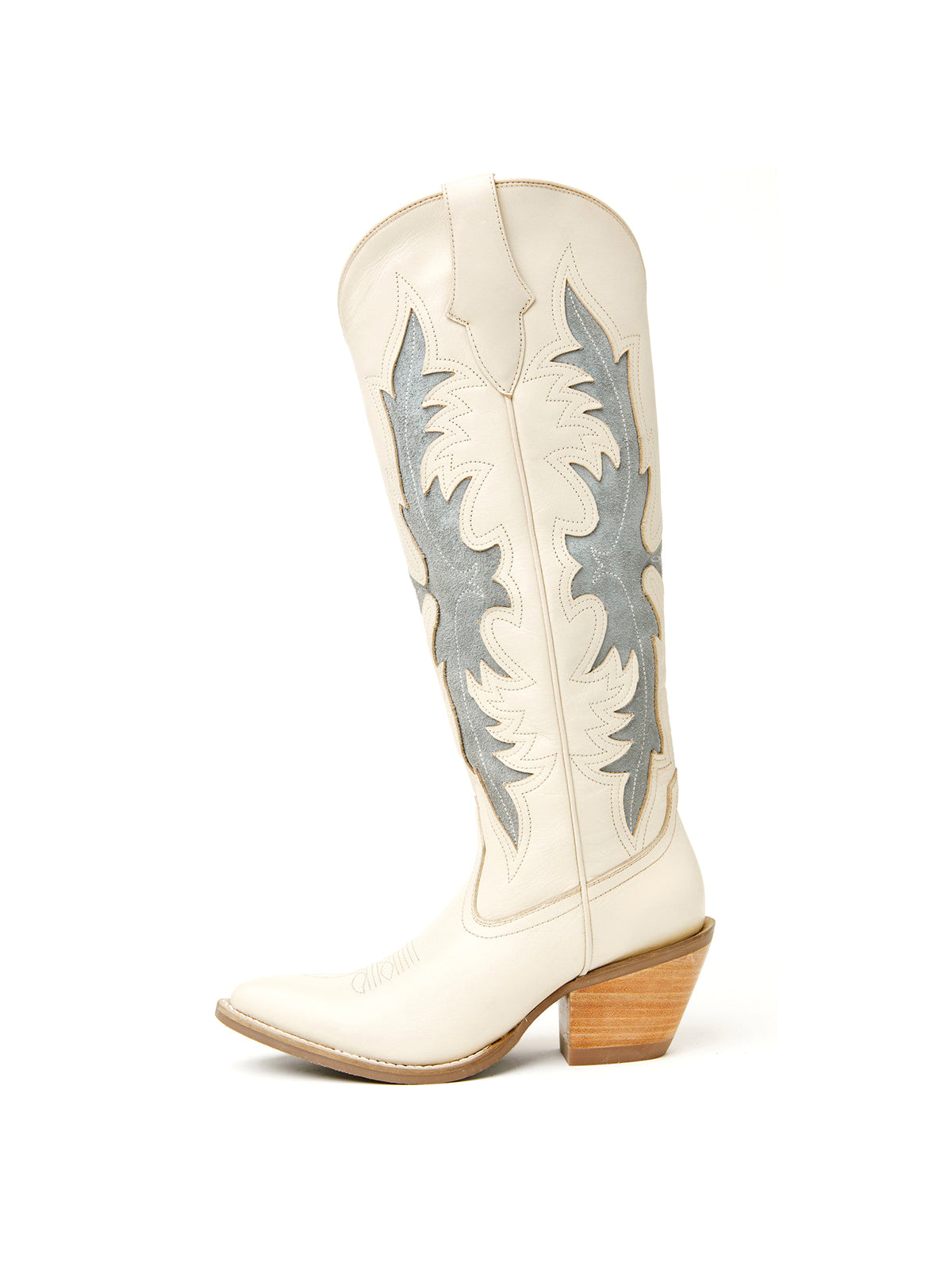 Ivory Almond-Toe Fire Inlay And Embroidery Wide Calf Knee High Cowgirl Boots