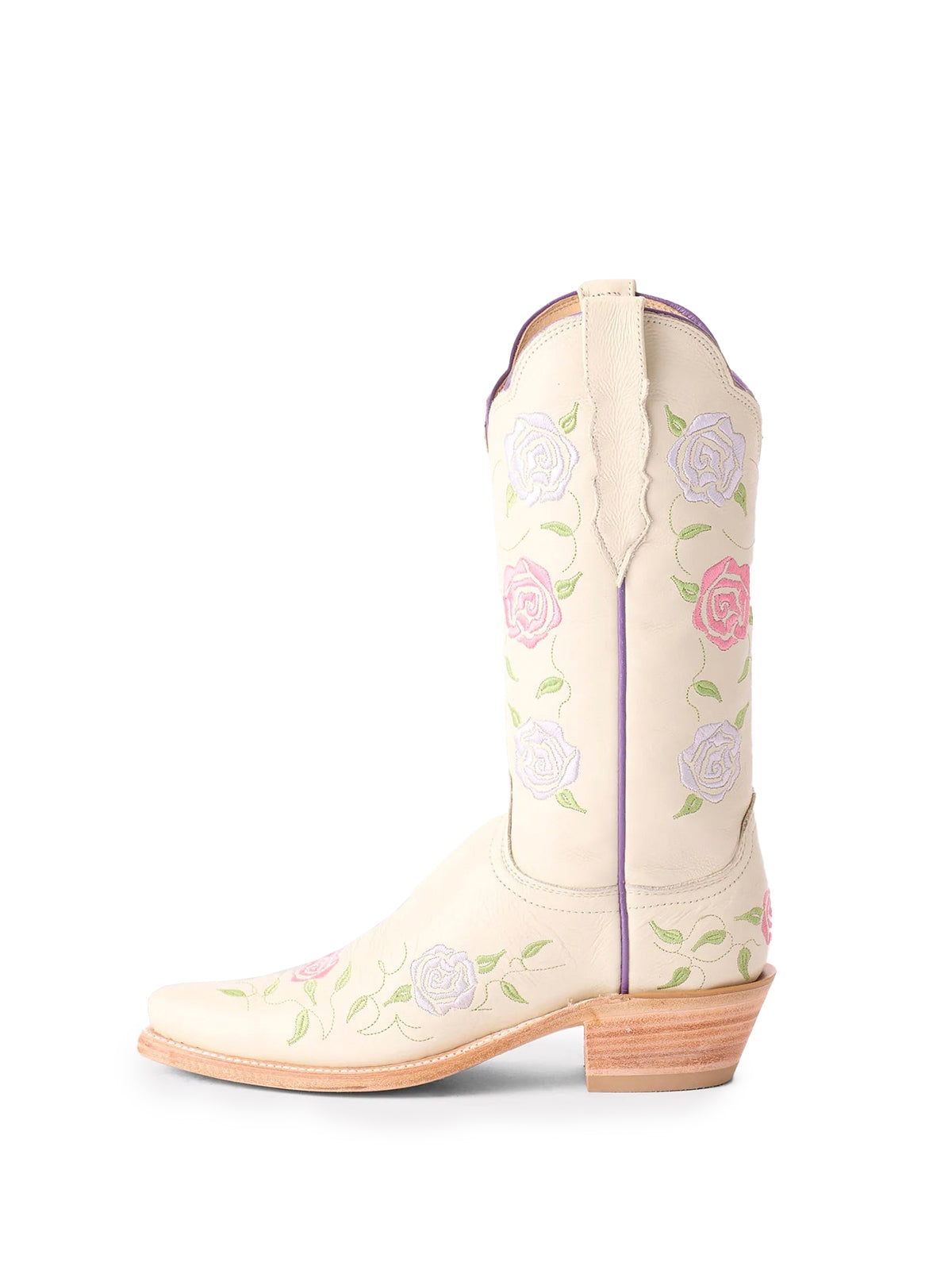 Cream Snip-Toe Rose Embroidery Mid Calf Cowgirl Boots