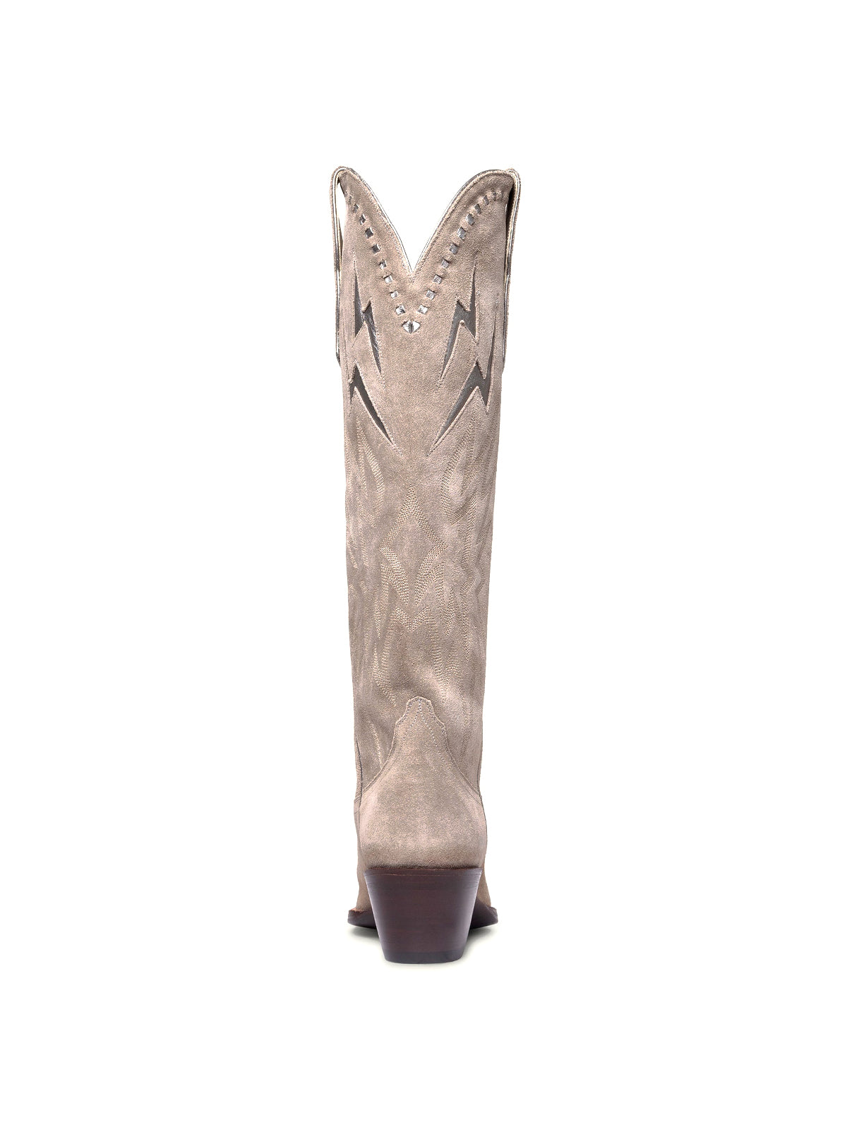 Silver Lightning Inlay Stitch Embroidery Almond-Toe Wide Calf Knee High Cowgirl Boots - Gray