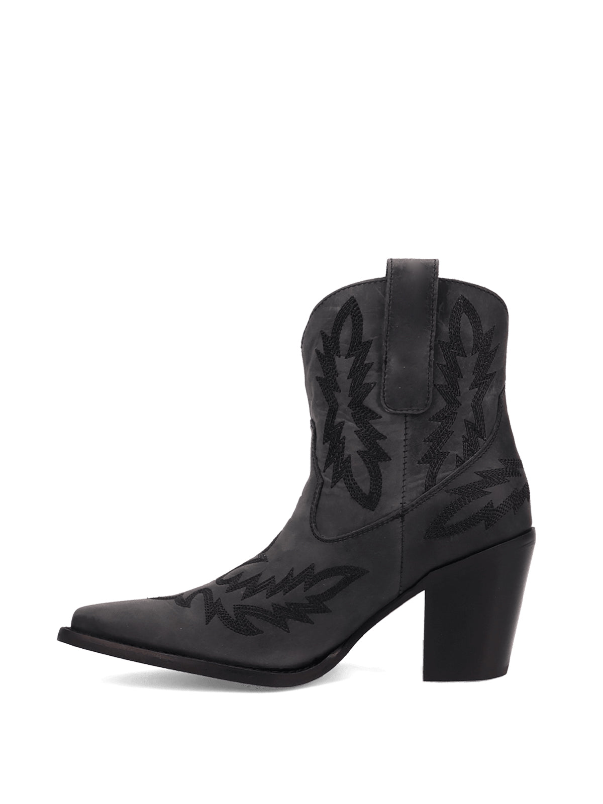 Black Snip-Toe Classic Embroidery Western Ankle Cowgirl Boots