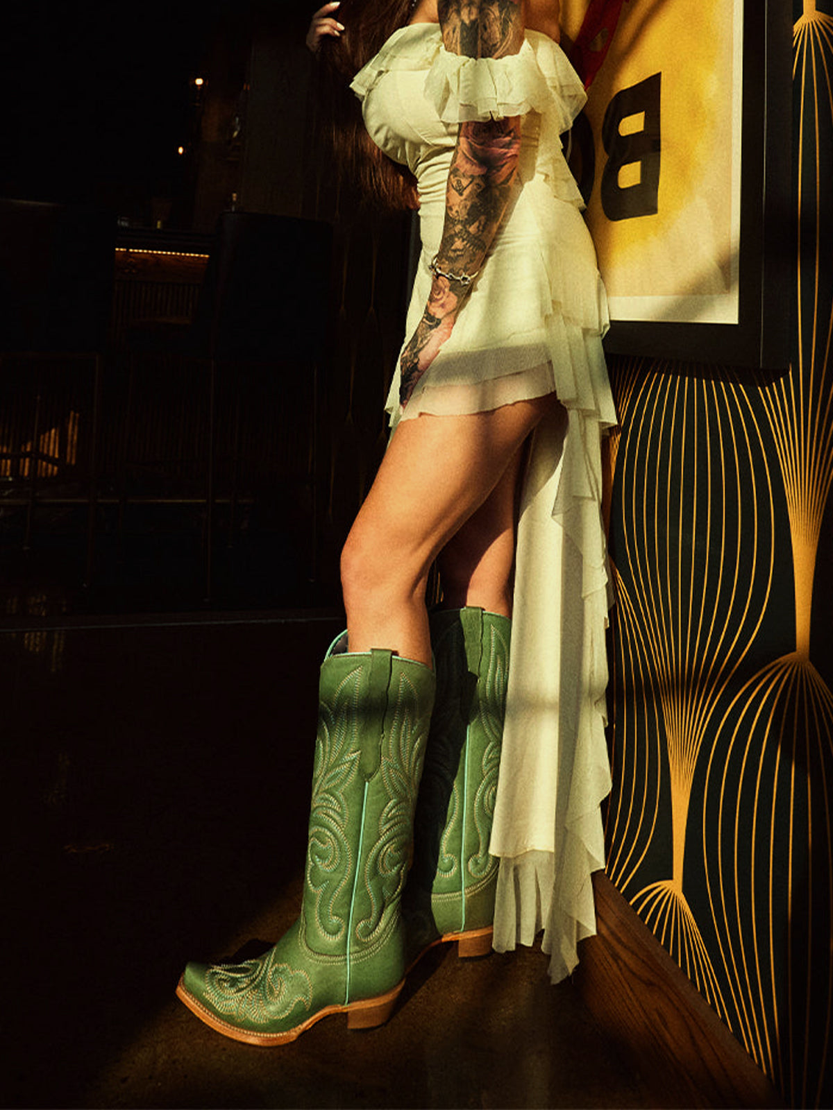 Aqua Snip-Toe Chic Western Embroidery Knee High Cowgirl Boots