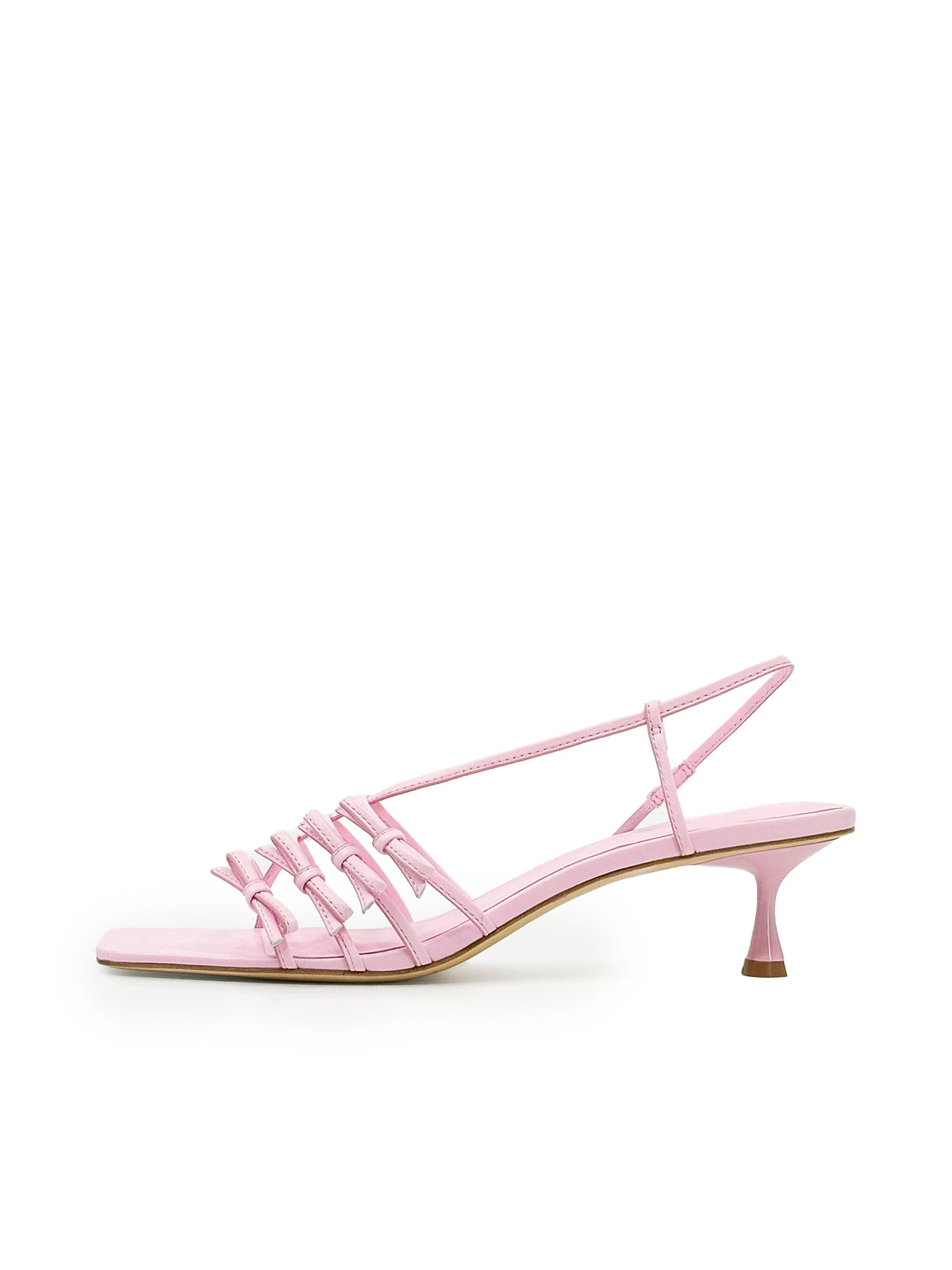 Pink Square-Toe Multi-Straps With Bows Kitten Heels