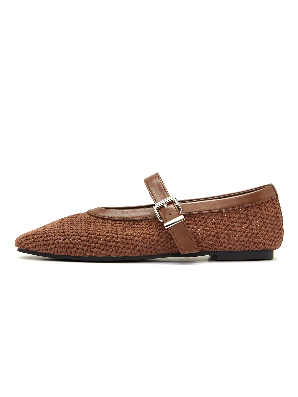 Brown Woven Square-Toe Classic Mary Jane Flats