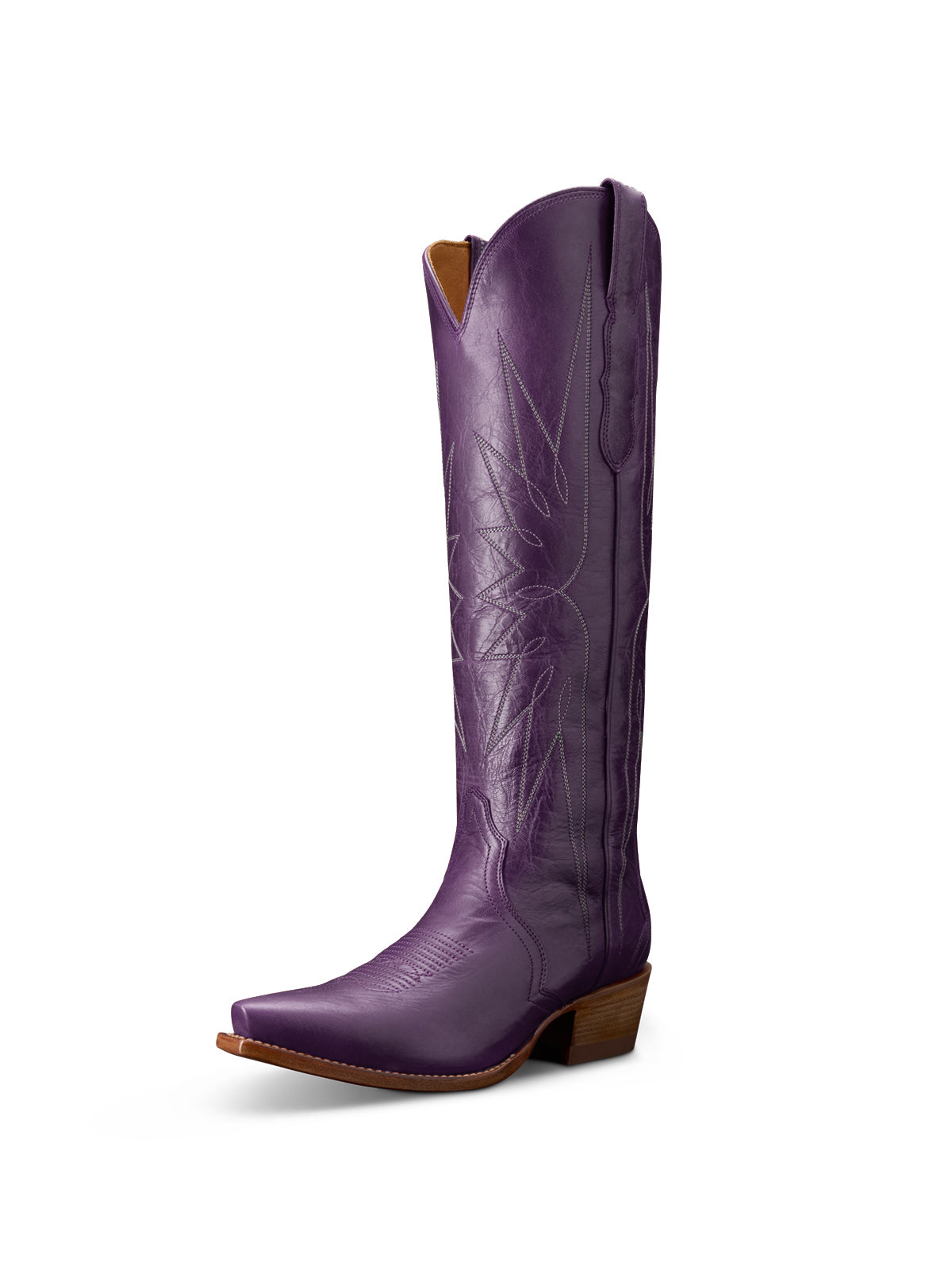 Dark Purple Snip-Toe Embroidery Wide Calf Knee High Cowgirl Boots