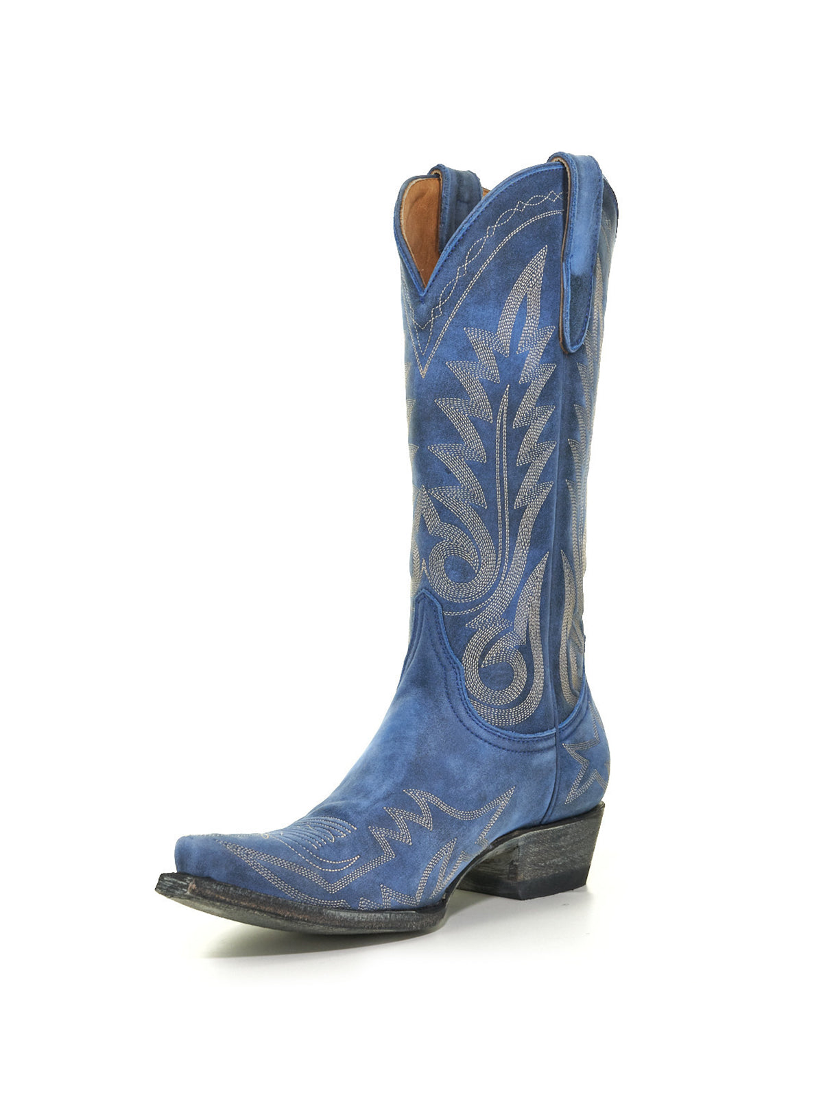 Chic Embroidery Snip-Toe Classic Mid Calf Cowgirl Boots - Blue