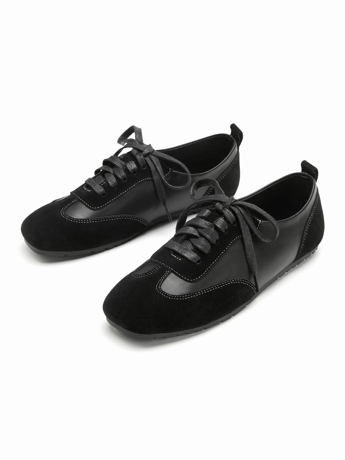 Black Cow Suede And Vegan Leather Square-Toe Lace-Up Sneakers