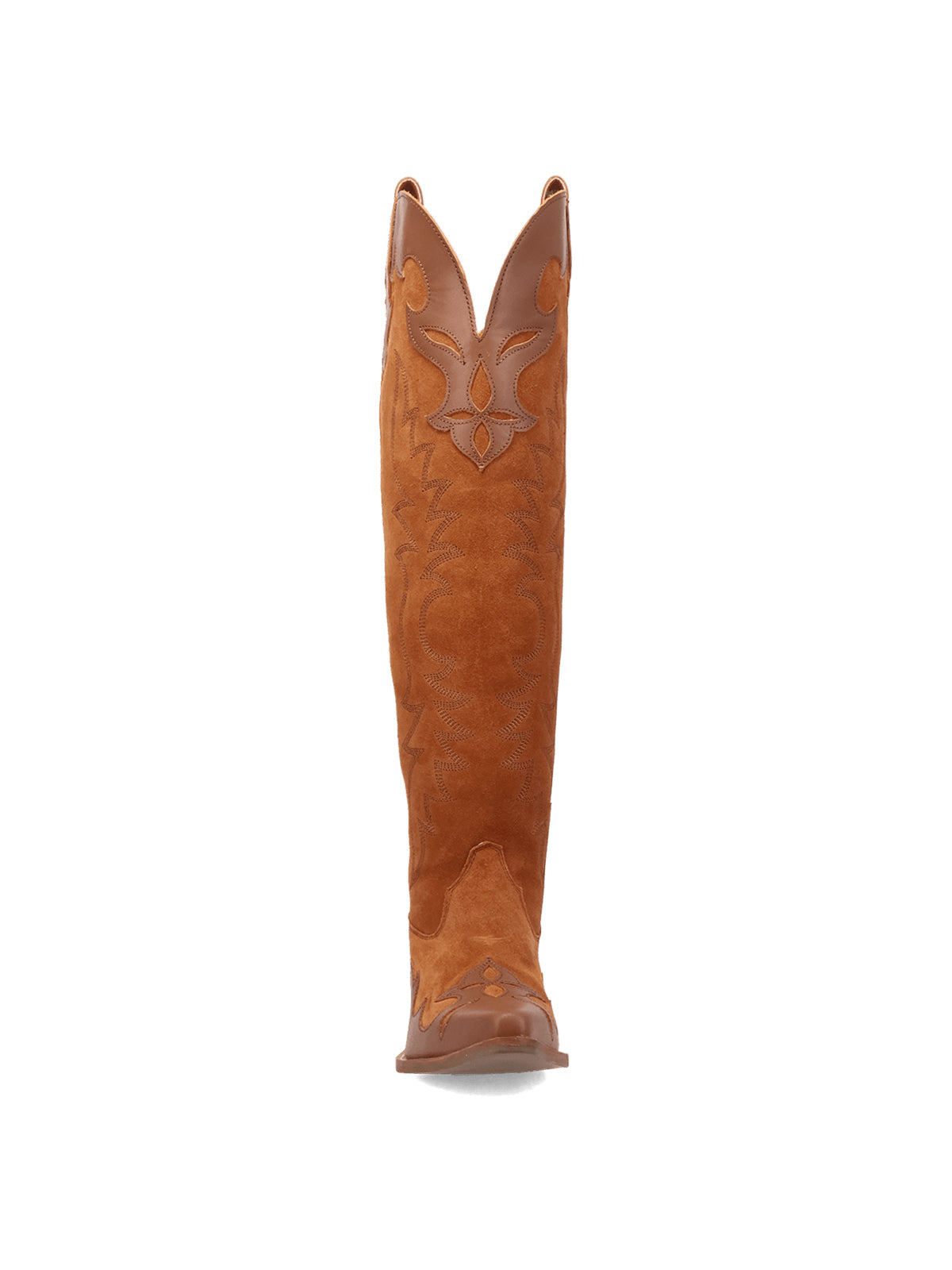 Camel Faux Suede Snip-Toe Embroidery Vegan Leather Applique Wide Calf Knee High Cowgirl Boots