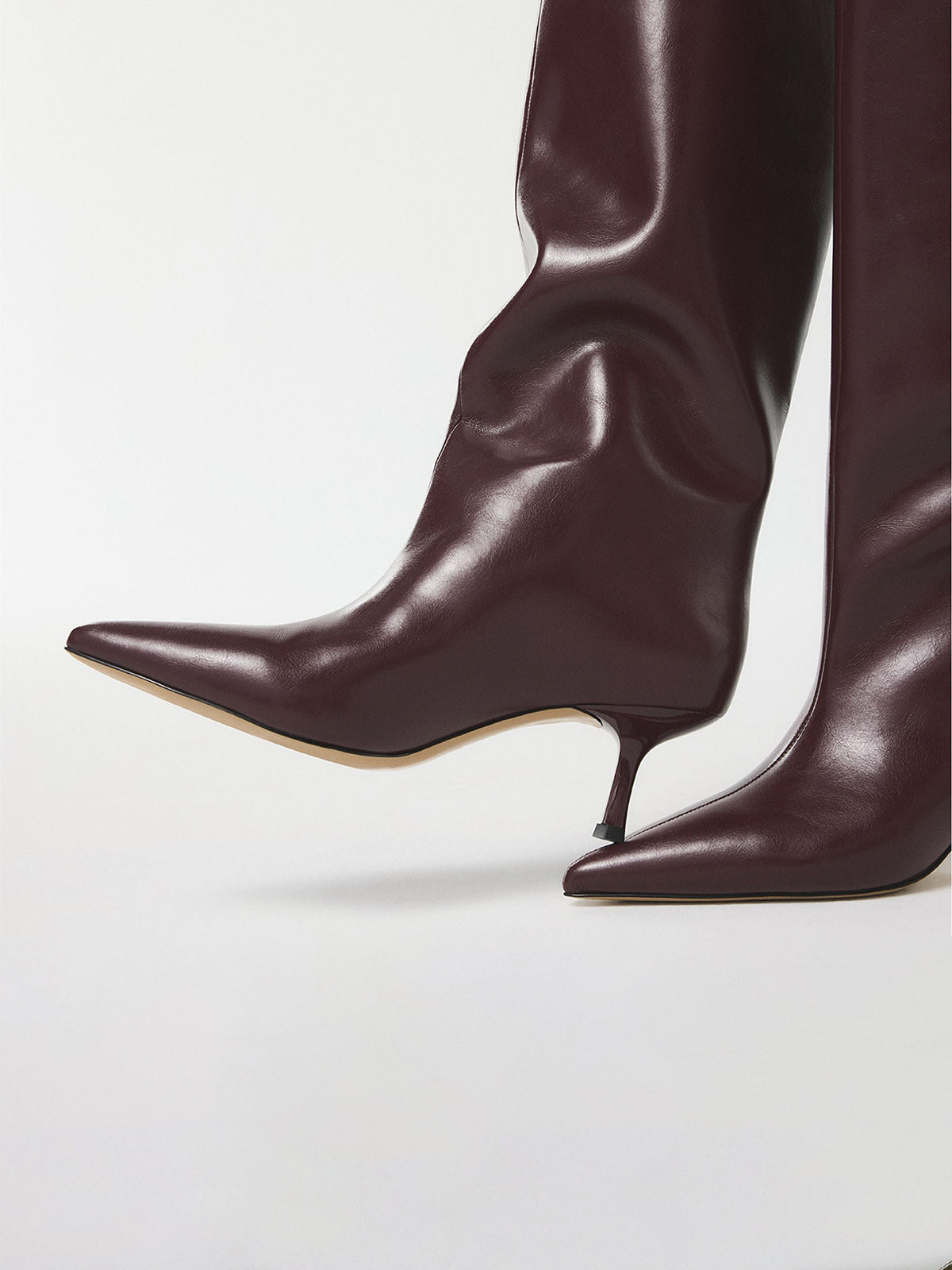 Black Pointed-Toe Sleek Wide Calf Knee High Stiletto Boots