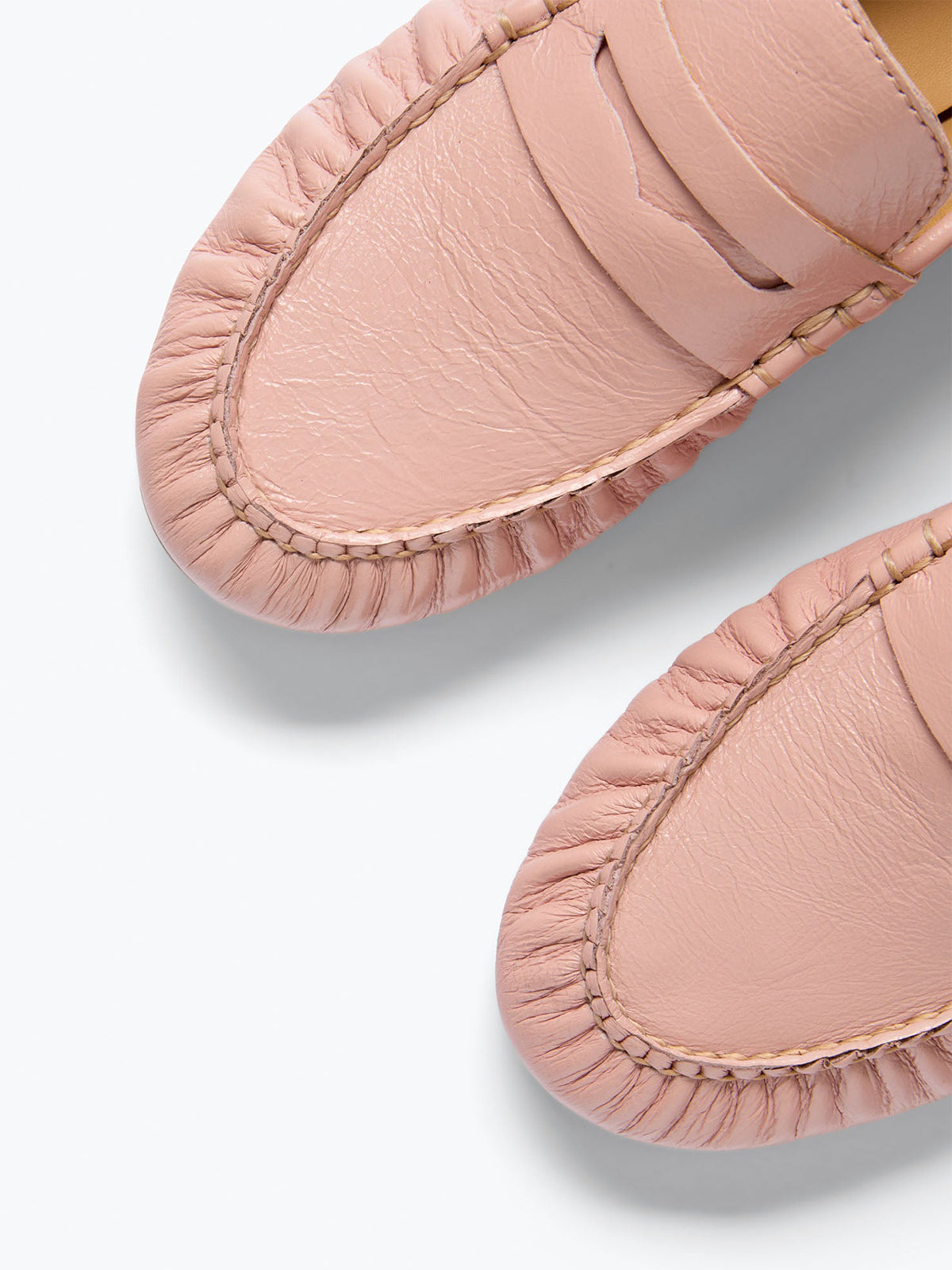 Blush Pink Round-Toe Slip-On Ruched Loafers Flats
