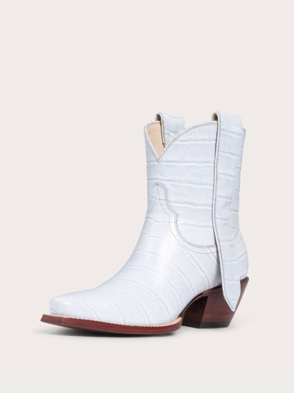 Blue Crocodile Pattern Snip-Toe Elongated Mule Ear Pull Ankle Cowgirl Boots