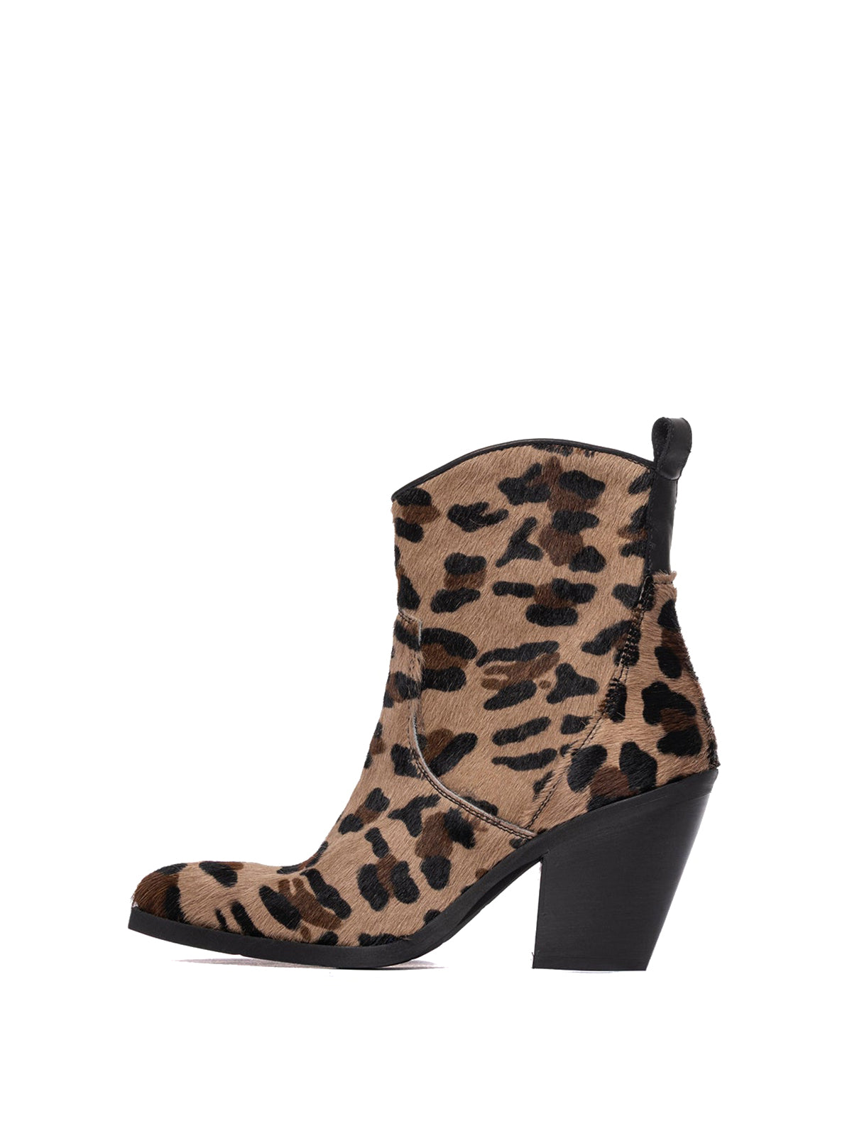 Leopard Pony Hair Snip-Toe Full-Zip Ankle Cowgirl Boots