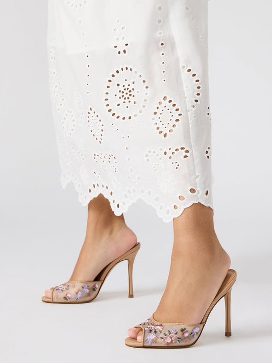 Round-Toe Slip-On High Stiletto Heels Pumps - Floral Mesh