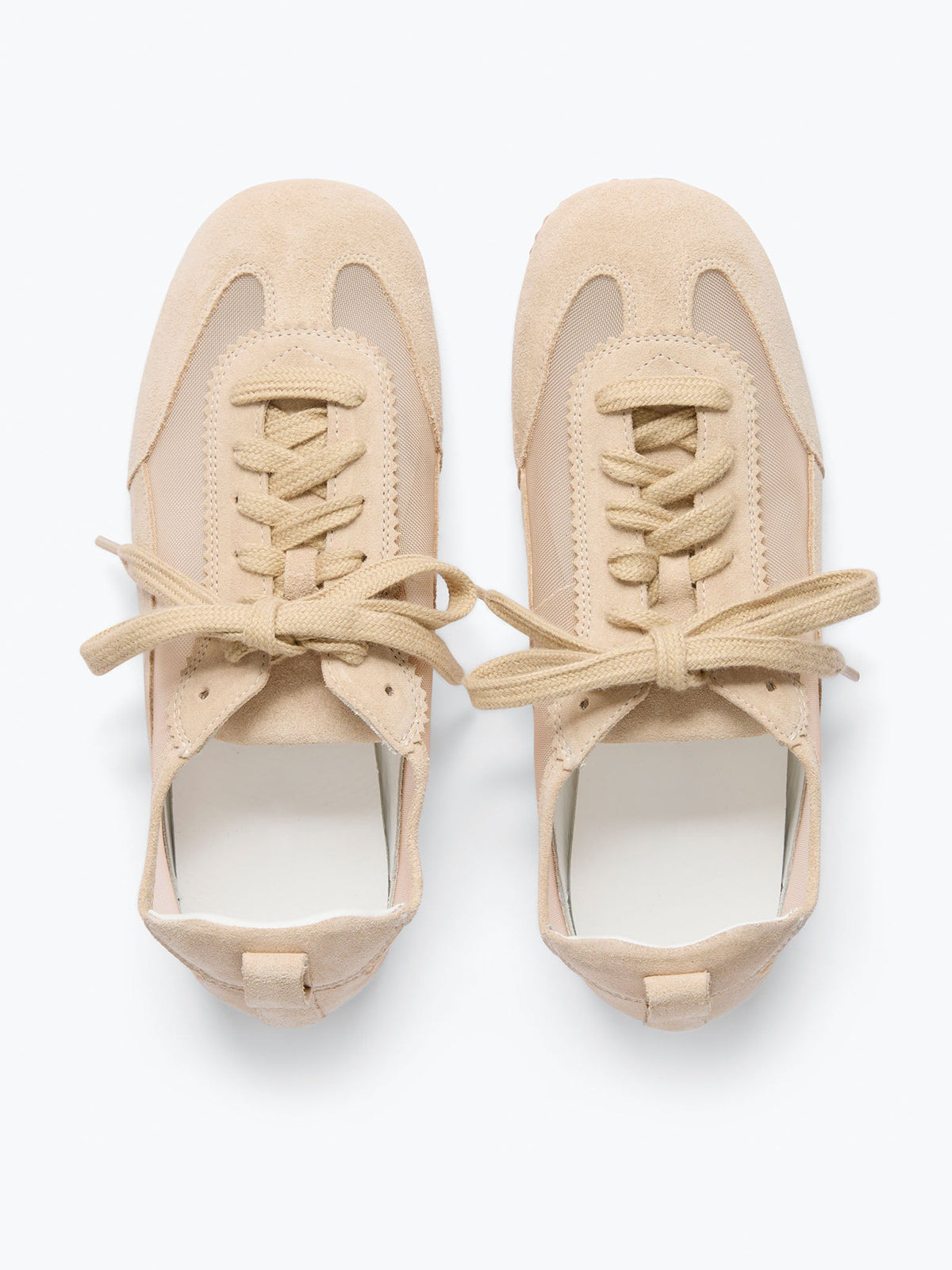 Sand Cow Suede And Mesh Square-Toe Stylish Lace-Up Sneakers