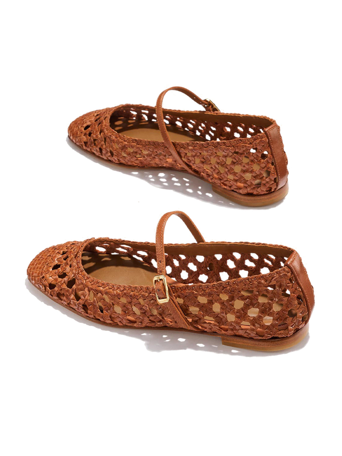 Brown Woven Vegan Leather Square-Toe Chic Mary Jane Flats
