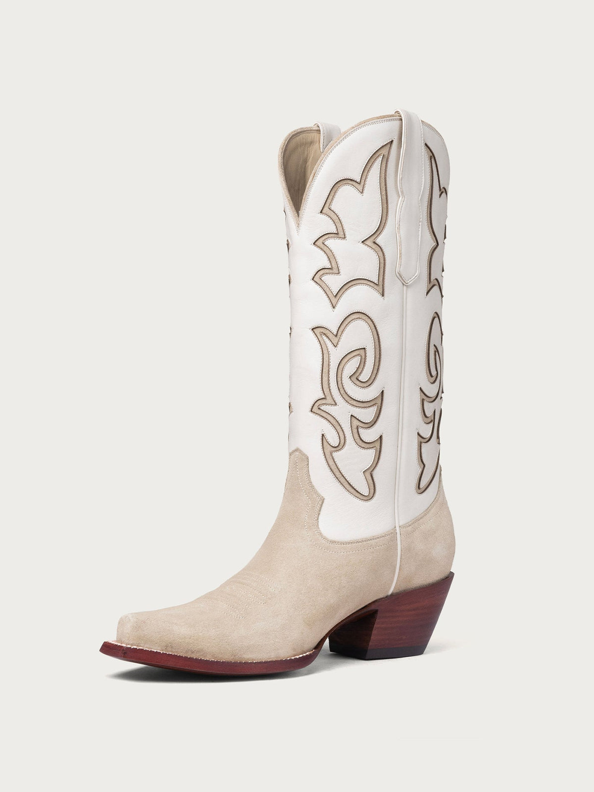 Bone Snip-Toe Stylish Inlay Classic Mid Calf Cowgirl Boots