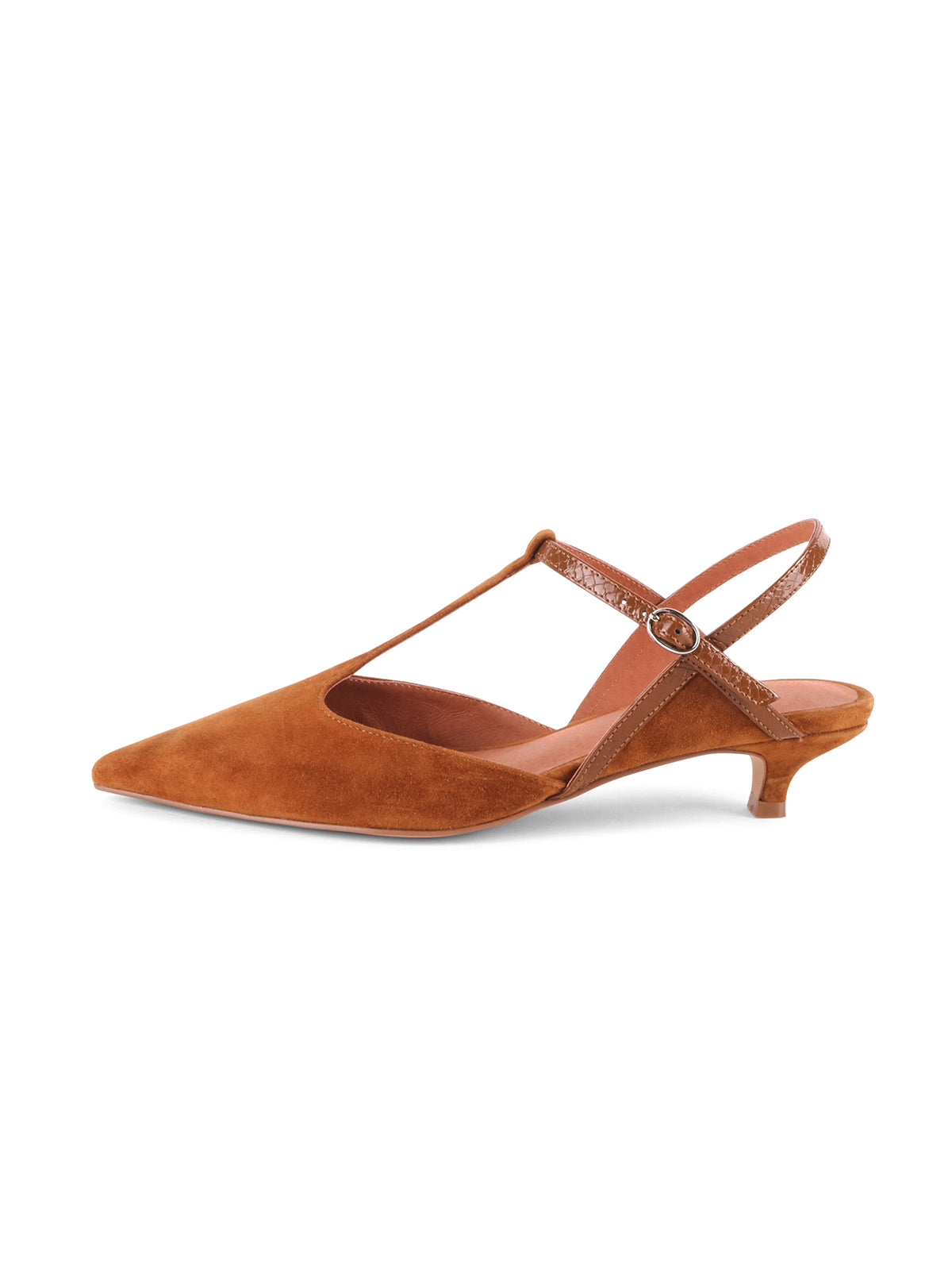 Burgundy Faux Suede Pointed-Toe Buckle Ankle Strap Chic Kitten Heels