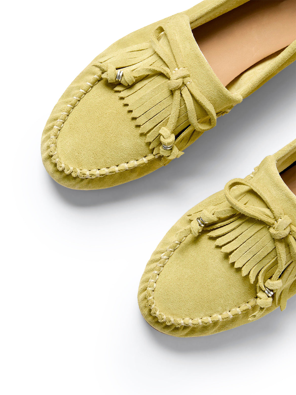 Yellow Cow Suede Round-Toe Front Bow And Fringe Flats