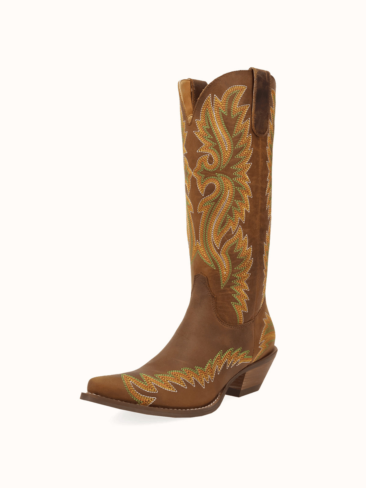 Brown Snip-Toe Chic Flame Embroidery Sleek Mid Calf Cowgirl Boots