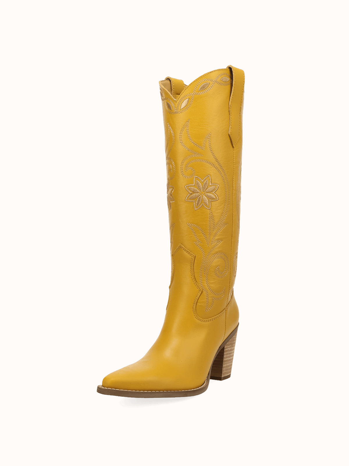 Snip-Toe Flowers And Chic Embroidery Wide Calf Knee High Cowgirl Boots - Yellow